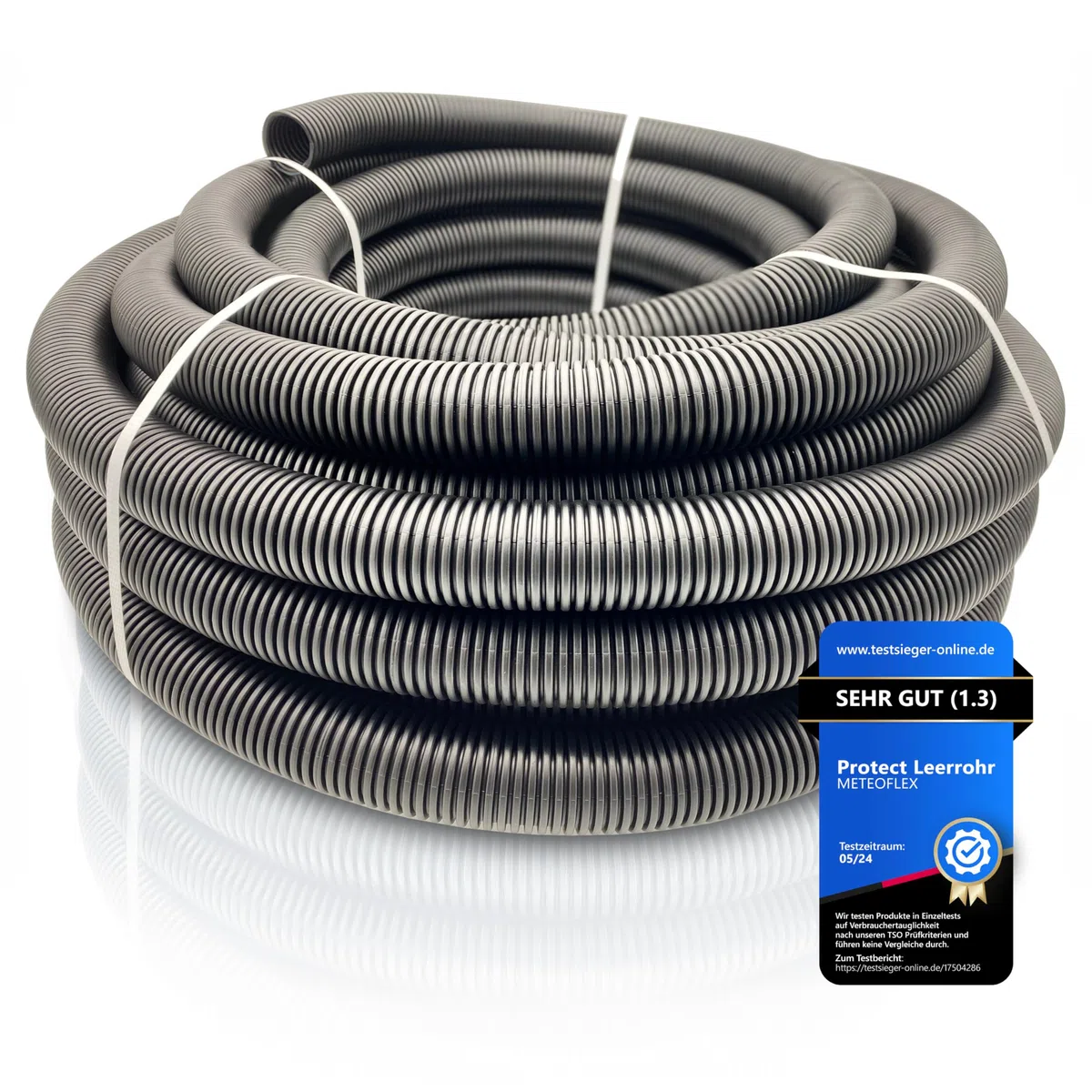 METEOFLEX PROTECT Leerrohr 750N M13 / M16 / M20 / M25 / M32 / M40 / M50 aus HDPE - Wellrohr für Erdreich, Erdverlegung, Außenbereich, Beton - hohe Druck- & Schlagfestigkeit (M40-5m)