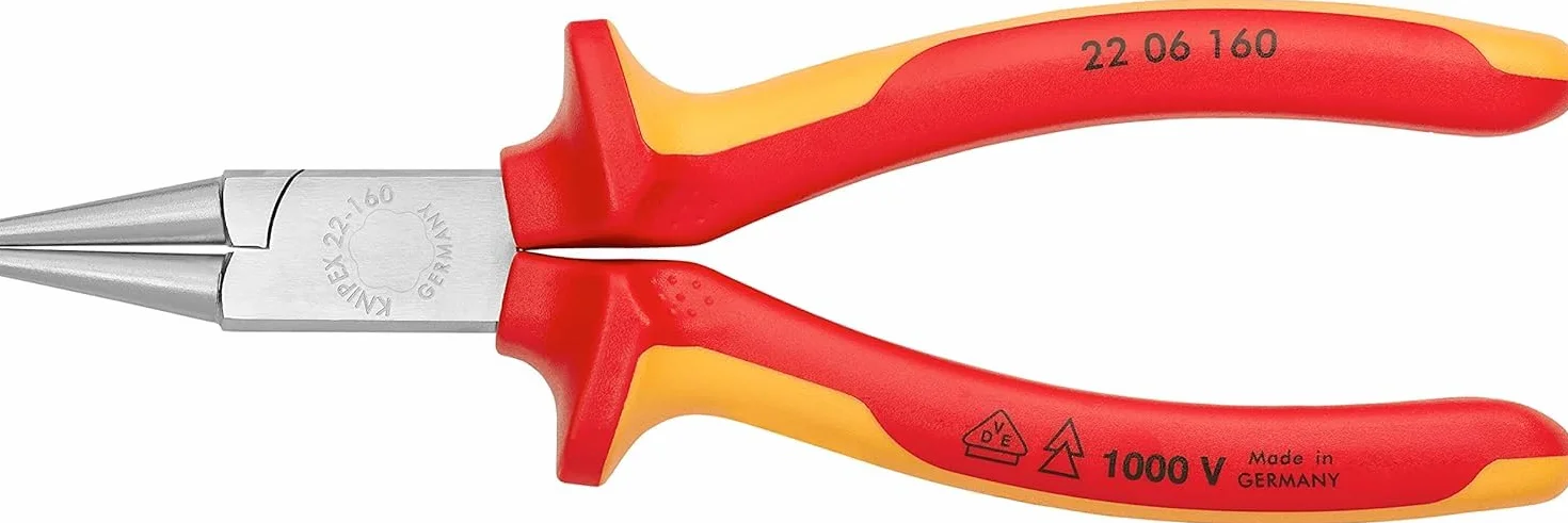 KNIPEX Rundzange verchromt isoliert mit Mehrkomponenten-Hüllen, VDE-geprüft 160 mm, 22 06 160
