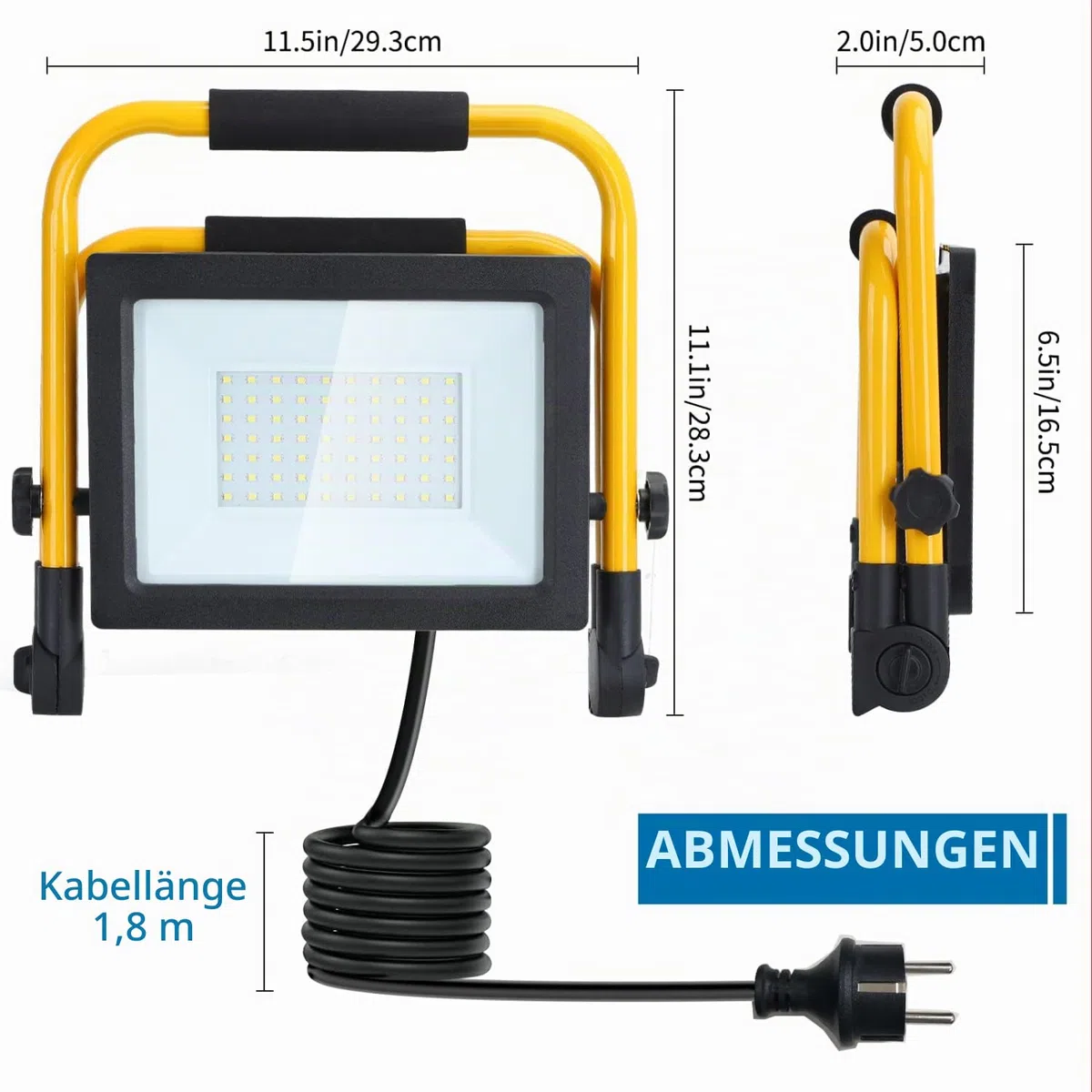 Aigostar LED Baustrahler 50W，LED Arbeitsleuchte mit Stecker，Wasserdichtes Arbeitsscheinwerfer Bauscheinwerfer，für Werkstatt oder Baustelle，Garage， 6500K Tageslichtweiß