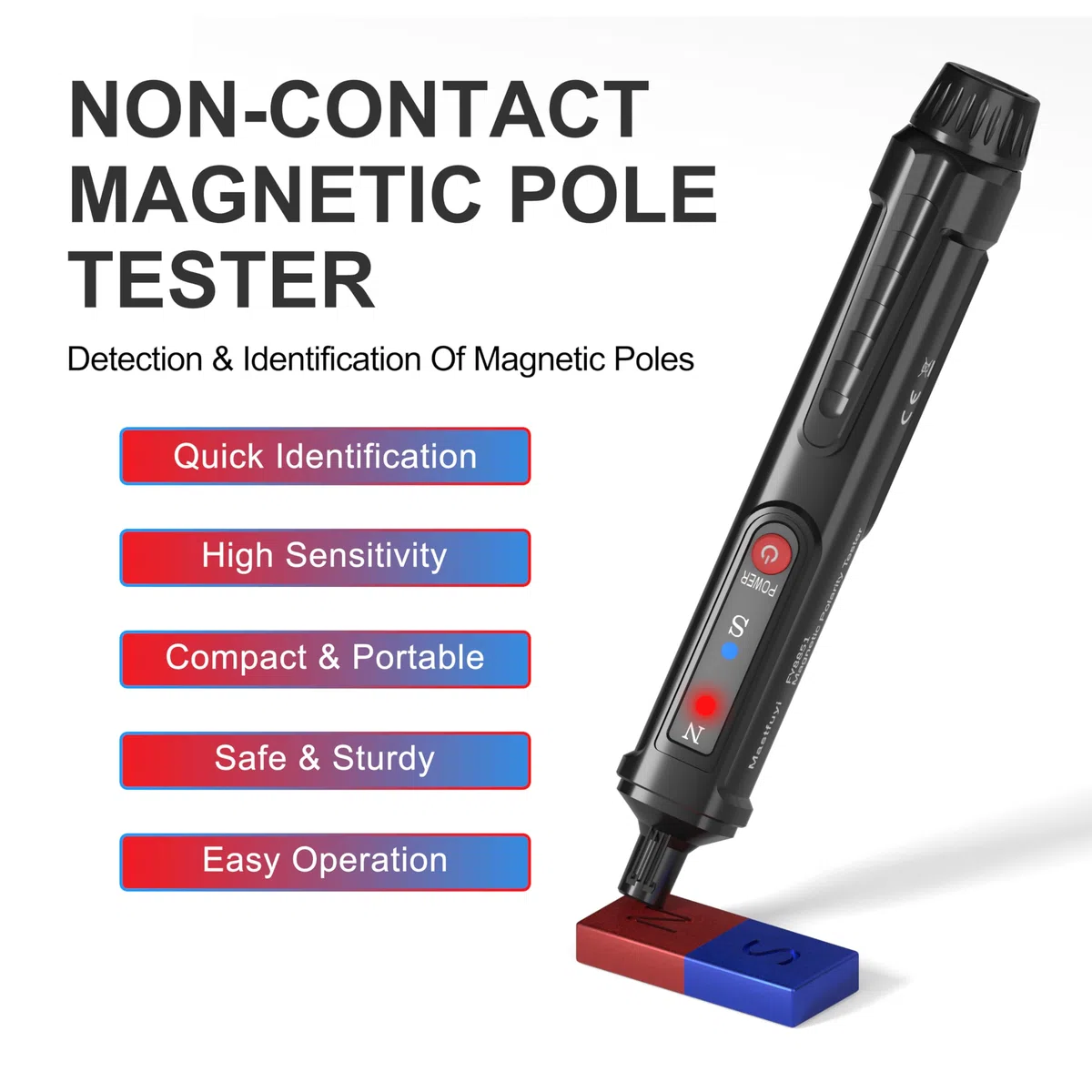 Magnetisches Polaritätsprüfgerät, Magnetpol-Detektor, Elektronischer Magnetpolprüfer, Magnet-Polsprüfer, Nord-Süd-Polprüfer, Hohe Empfindlichkeit-Schwarz