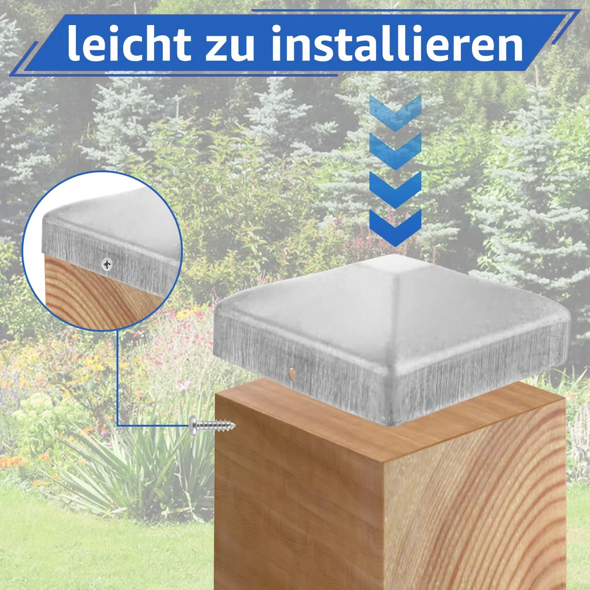 24 Stück Pfostenkappe 9x9 cm, Edelstahl Zaunpfosten Kappen pfostenabdeckung 91x91 mm, Zaunpfosten Metall, Pyramiden Form Zaunpfosten Kappen Verzinkt, Pfostenkappen für Holzpfosten