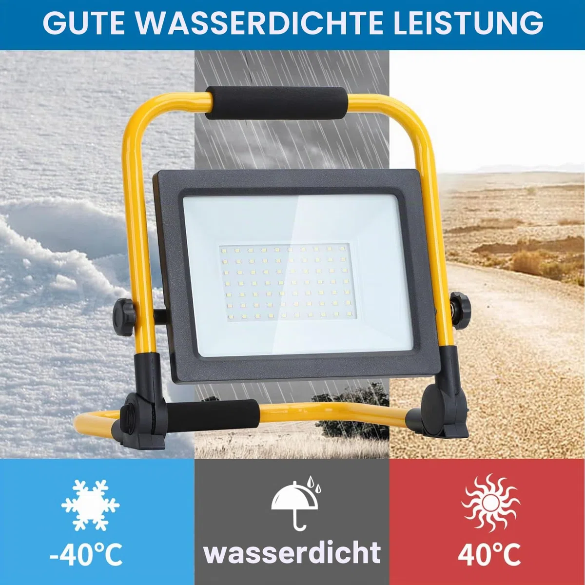Aigostar LED Baustrahler 50W，LED Arbeitsleuchte mit Stecker，Wasserdichtes Arbeitsscheinwerfer Bauscheinwerfer，für Werkstatt oder Baustelle，Garage， 6500K Tageslichtweiß