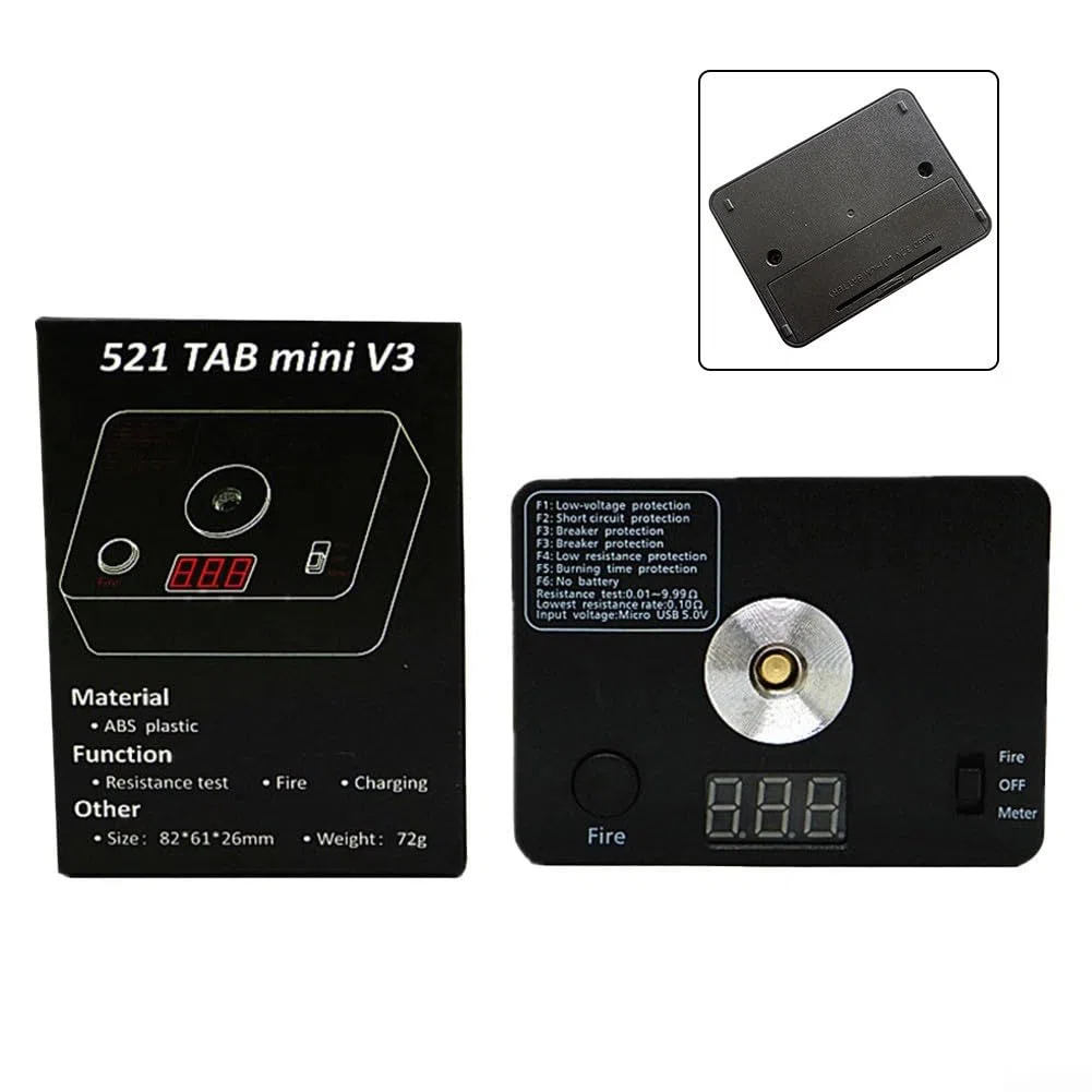 521 Tab Mini Coil Burn Measurement Build Platform V3 Ohm Resistance Tester for Professionals with Wide Range 0.01-9.99 Ohm & Bright LED Display
