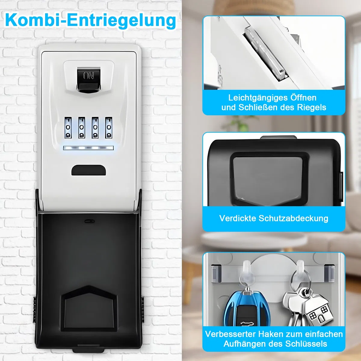 iPalamila Schlüsseltresor mit Zahlencode, Groß 4 Stellig Schlüsselsafe mit Code Beleuchteten, Wasserdicht Rostfrei Schlüsseltresor Außen, für Zuhause, Büro, Schule, Garage und Mehr (Schwarz)