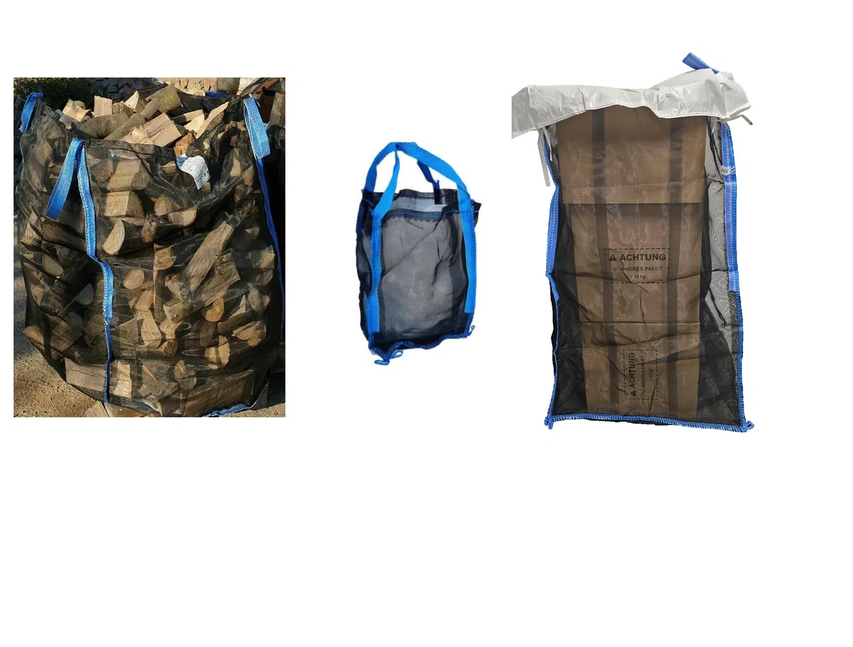 Woodbag Holz Big Bag Netzgewebe geschlossener Boden 45x45x60 cm I 80x80x80 cm I 100x100x100/120/140/160cm für Brennholz (ohne Inhalt) (3, 100 x 100 x 120 cm mit DECKEL)
