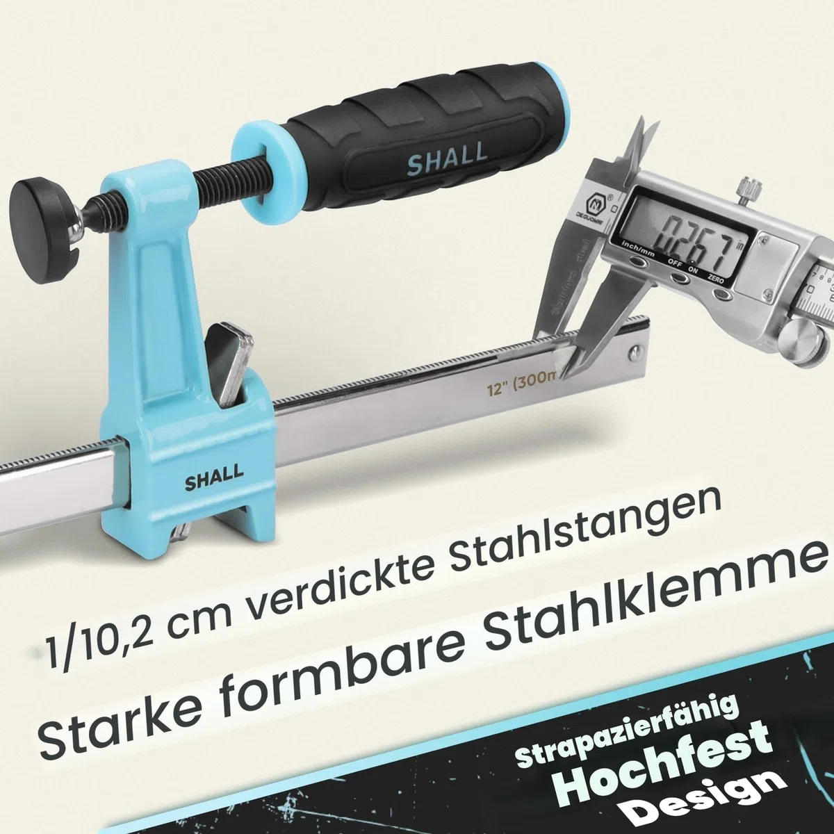 SHALL Schraubzwingen Set 4 Stück,Spannweite 300mm（12 Zoll）, Spannkraft 272kg（660 Pfund）, Aus Edelstahl，Präzises Fixieren von Holzwerkstücken