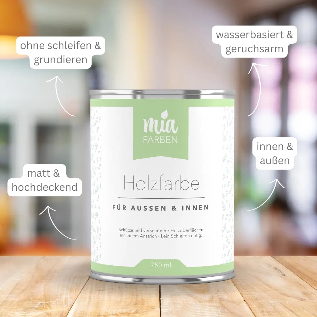 Holzfarbe ohne Schleifen – wetterfeste Farbe für Innen & Außen – matt, hochdeckend, wasserbasiert (Mias Minze, 750ml)