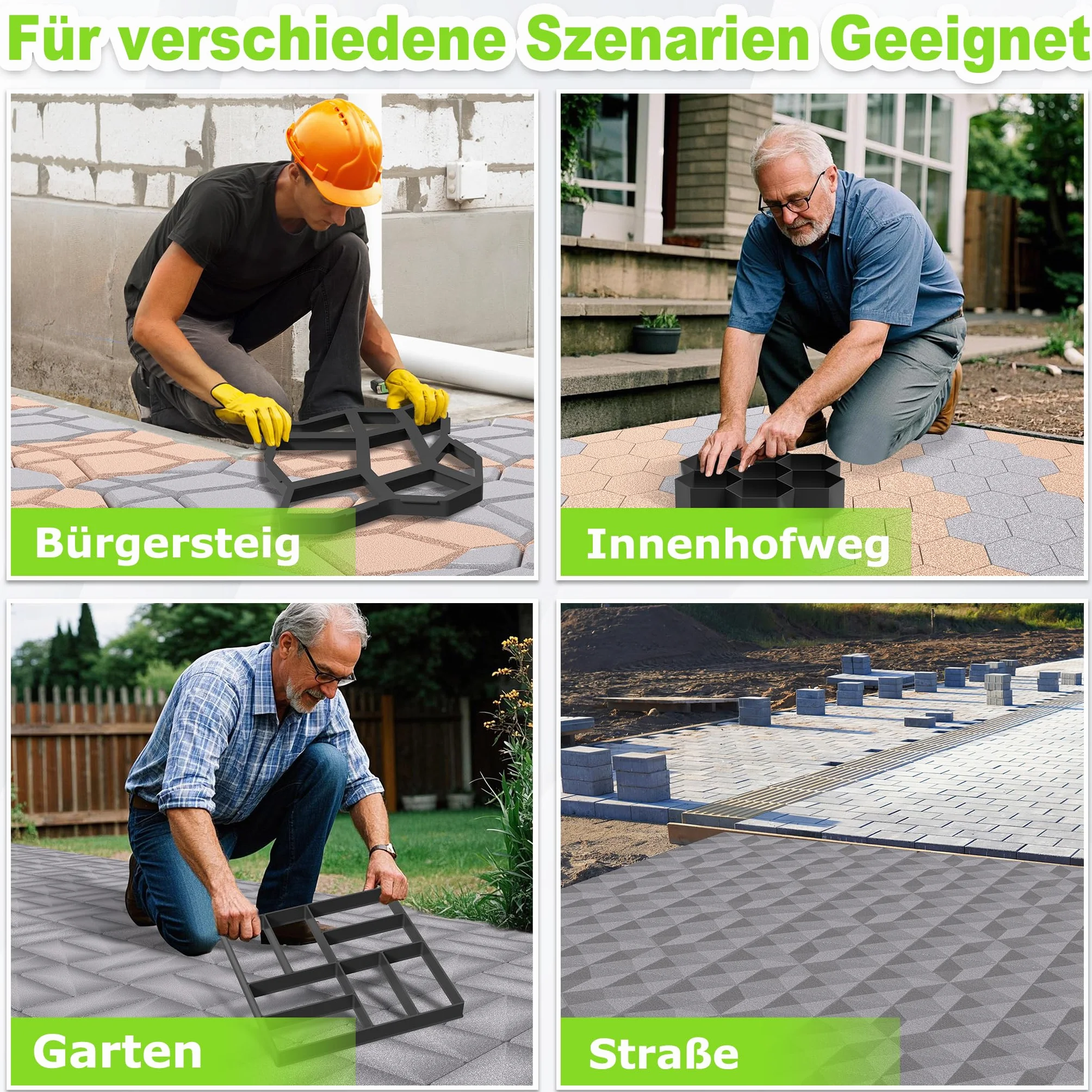 YRHome Betonform Garten Kunststoff Pflasterform Garten Trittsteine Schwarz Pflastersteine Streichen DIY Beton Gießform Für Gehwegen, Garten, Rasenbahnen-Quadrat Model 1(8 Kammer)-2 Stück