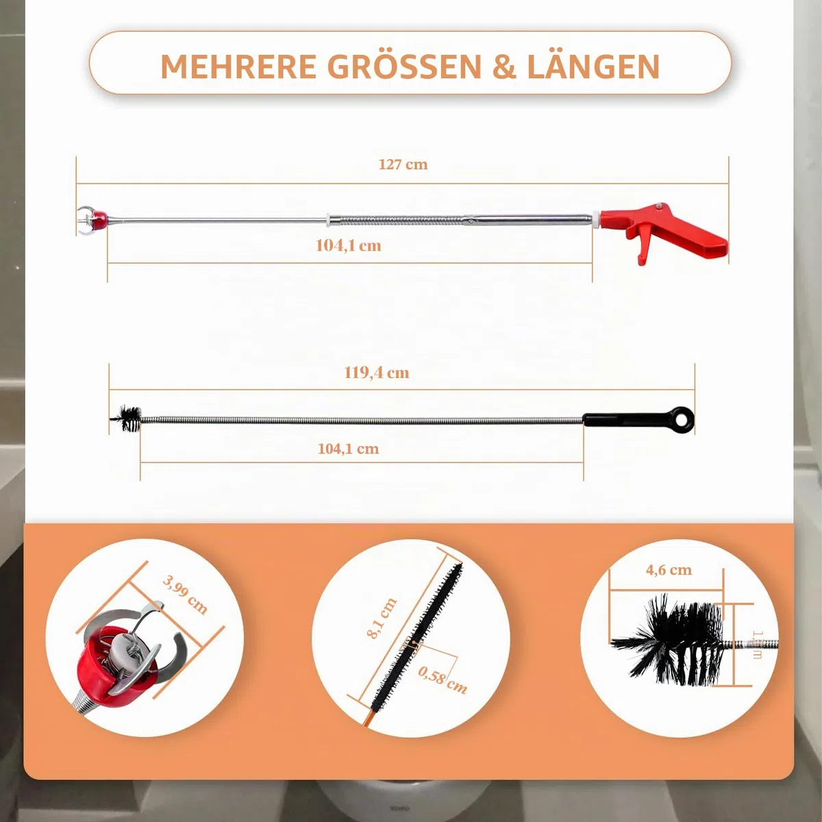 6PCS abflussreiniger spirale Kit wc verstopfung beseitigen&anti-kratzendem Klebeband, AC-Ablaufrohrreiniger&Rohrreinigungsspirale für Herausnehmen von verlorenem Spielzeug/Gegenständen