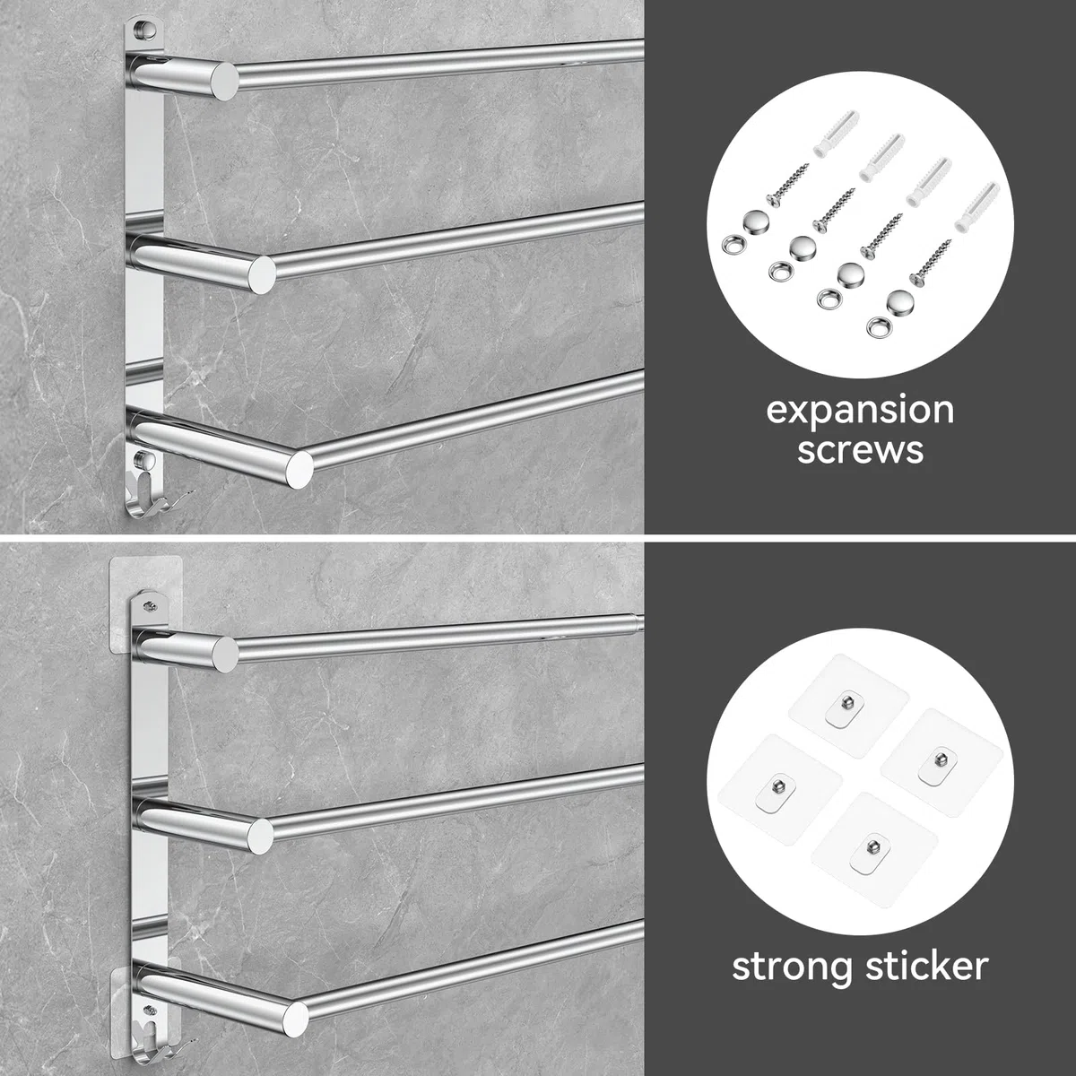 Handtuchhalter Ausziehbar 43-78CM Edelstahl Ohne Bohren Handtuchstange Wand Wandregal Geeignet für Badezimmer küche badetuchhalter (Silber 3-Schicht)