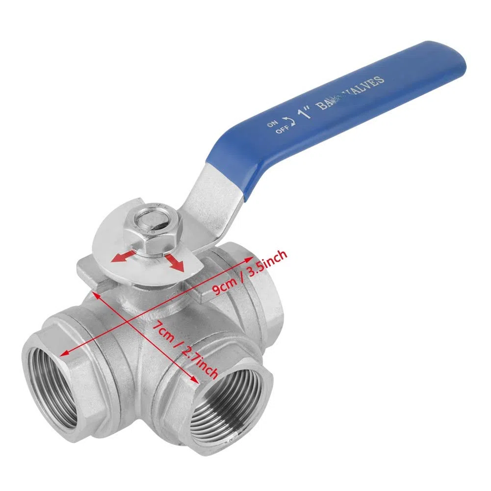 Edelstahl-Kugelhahn Typ T, mit Drei-Wege-Ventil, Innengewinde 1 Zoll DN25, einfache Handhabung, Reparatur und Vielseitigkeit (1 Stück)