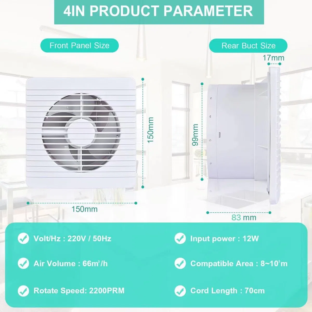 FanGoFast Badlüfter 100mm, Abluftventilator Leiser mit Rücklaufklappe, 12W Leistungsstarke Wandventilator Lüfter für Küche Bad Gewächshaus Garage