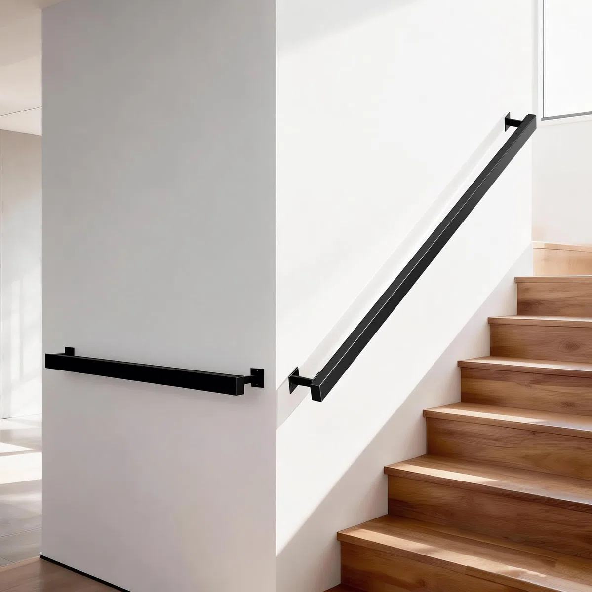 Handlauf Treppengeländer Geländer Treppe Wandhandlauf, Metall Wand Treppe für Aussen & Innen, Handlauf Schwarz Wandhalterung Treppenhandlauf, Handläuf für Treppen Balkon (80CM)