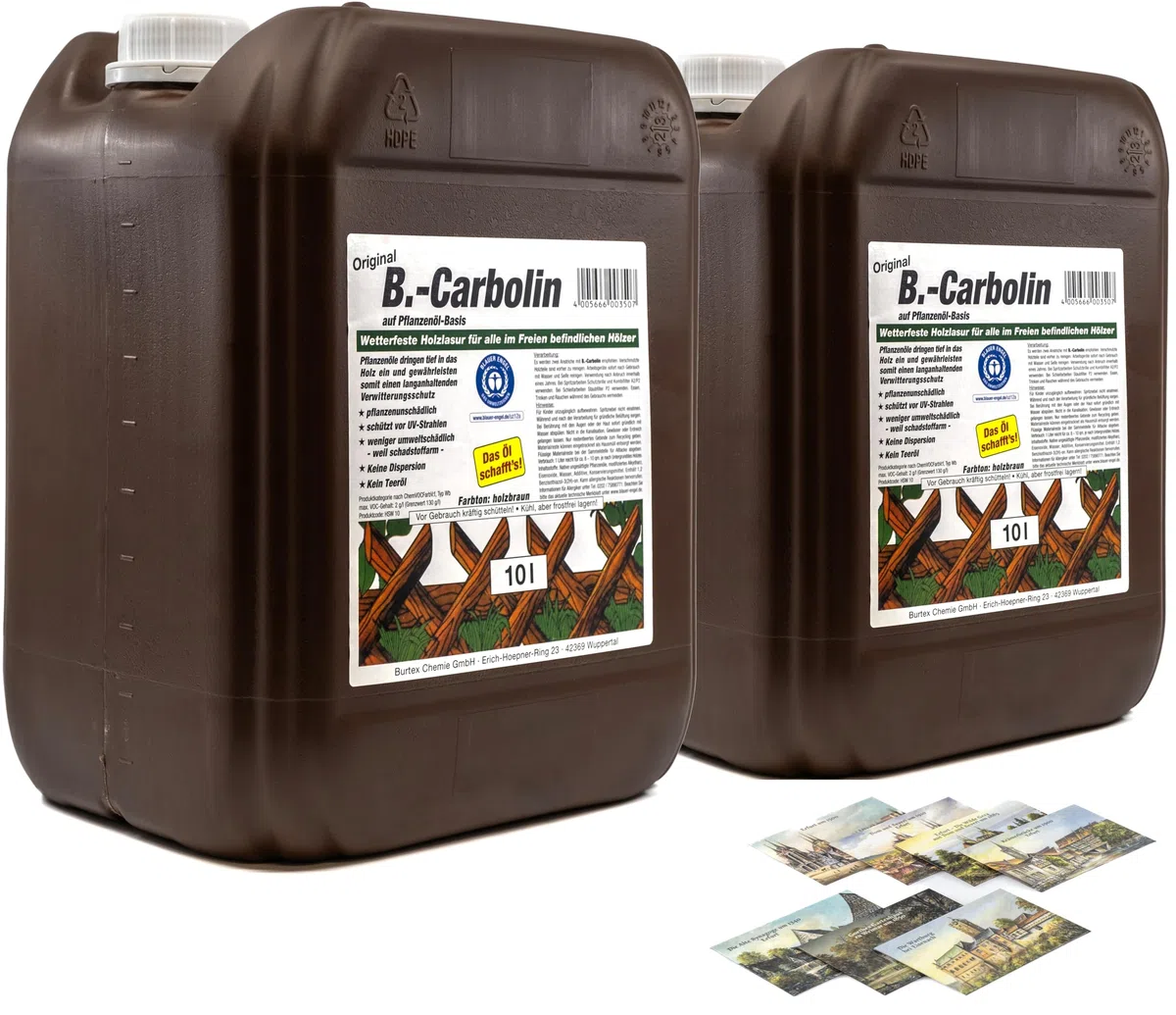 KOVA® 2x 10L B-Carbolin Holzlasur + 1x Bildmagnet! Öl Holzfarbe für optimalen Holzschutz aussen Braun Farbe für Holz-Zäune, 2x 10 L Liter Holzschutzlasur Wetterfest für Außen & Innen, ähnlich Holzlack