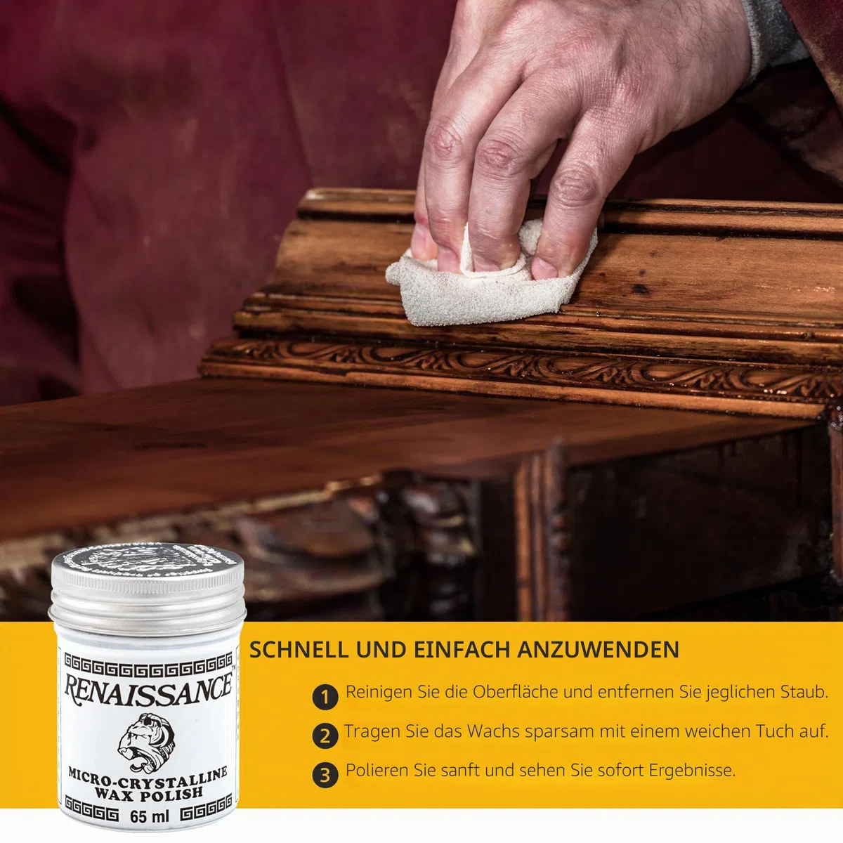 Renaissance Wax - Holzwachs und Politur - Klarwachs für Möbel, Eichenholz und Antik Restaurierung - Holzpflege und Restaurierung - 65ml