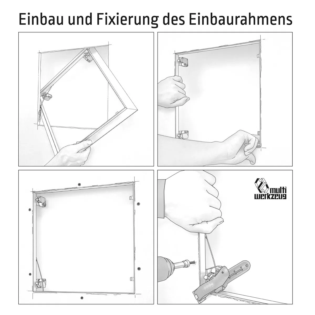 Revisionsklappe Trockenbau 150 x 150 mm – Revisionstür - Wartungsklappe mit 12,5 mm imprägnierter GK-Einlage und Druckverschluss – aus korrosionsbeständigem Aluminium – befliesbar – MW multi werkzeug