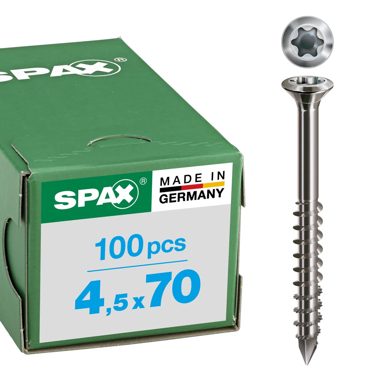 SPAX Fassadenschraube aus Edelstahl rostfrei A2, 4,5 x 700 mm, 100 Stück, T-STAR plus, Sehr kleiner Linsensenkkopf, Teilgewinde, CUT-Spitze, 0467000450703