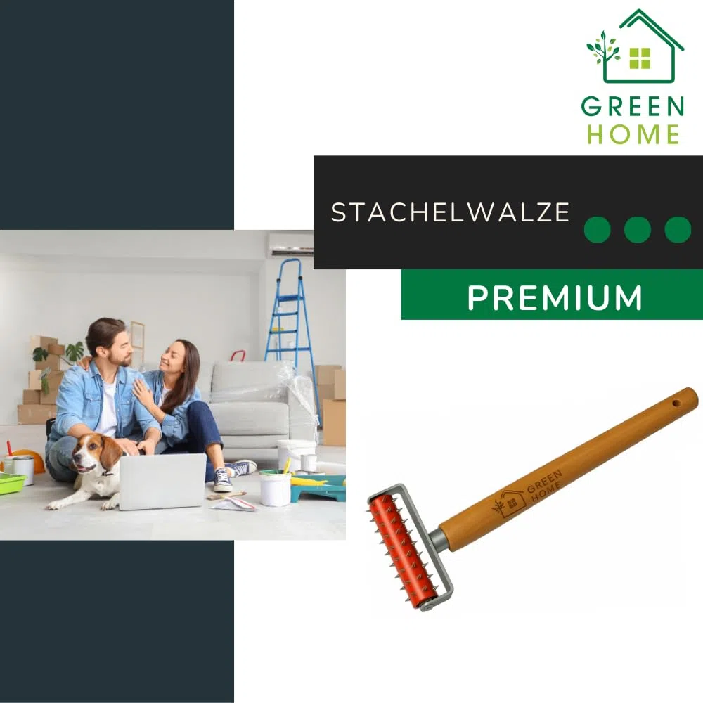 Green Home Stachelwalze Tapeten 150 x 500 mm, Nagelroller, Igelwalze, Tapetenigel zum Perforieren von Tapeten – Tapezierwerkzeug Nagelwalze Igelroller Tapezieren Stachelroller mit Holzgriff