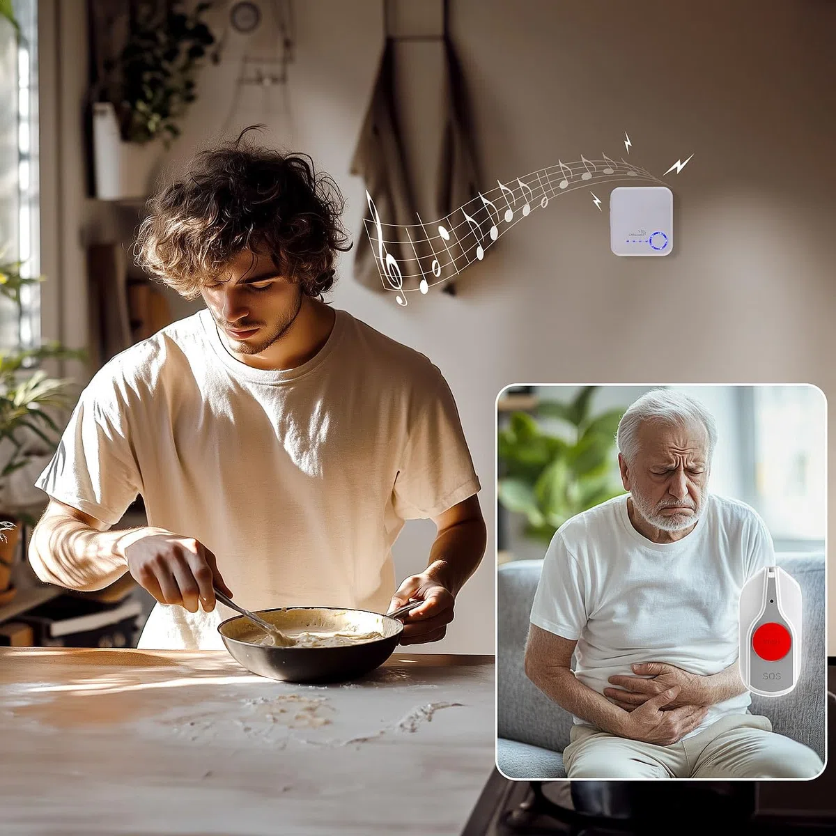 Notfallknopf: Smartes SOS-Notrufknopf-Set für Senioren, 2X Sender, 1x Empfänger, App (Notruf Senioren, Notrufknopf auf Handy, Home)