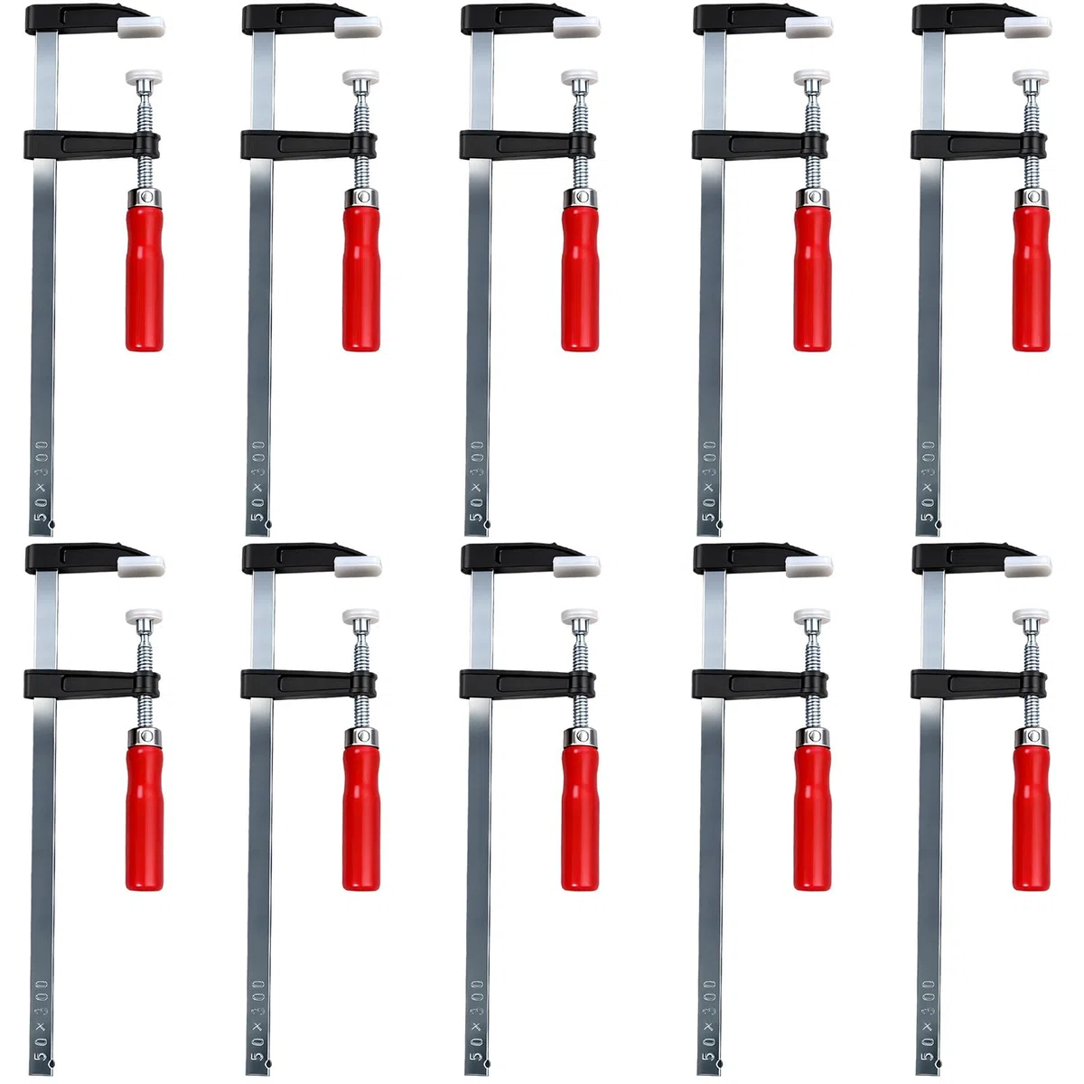 Schraubzwingen-Set, 10 Stück F-Klemme 300 mm/200 mm/150 mm, Tiefe 50 mm, Gusseisen, für Holzbearbeitung DIY Handwerkzeuge, 300 mm