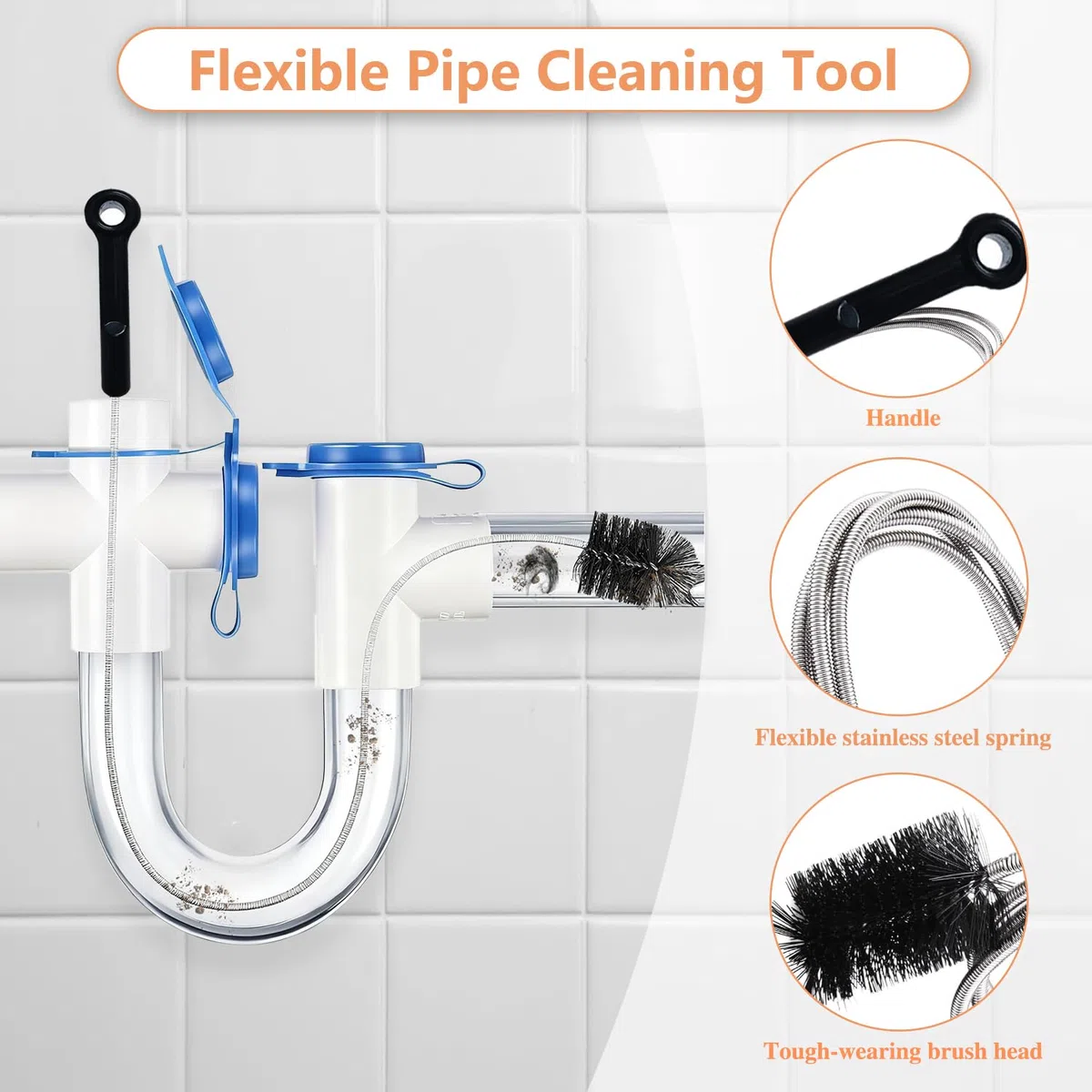 6PCS abflussreiniger spirale Kit wc verstopfung beseitigen&anti-kratzendem Klebeband, AC-Ablaufrohrreiniger&Rohrreinigungsspirale für Herausnehmen von verlorenem Spielzeug/Gegenständen