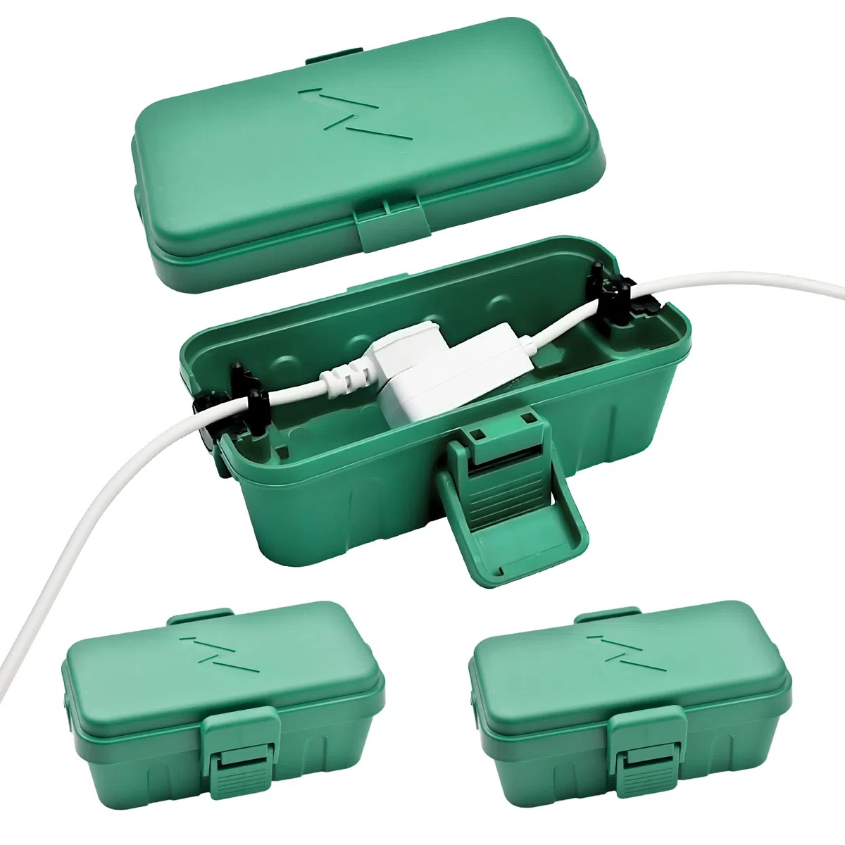 3 stück klein wasserdichte Kabelbox für den Außenbereich (Outdoor), IP54 wasserdicht, wetterfester Elektrokasten zum Schutz von Verlängerungskabel, Steckdosenleisten, Außensteckern (20,5x10x8cm)-Grün