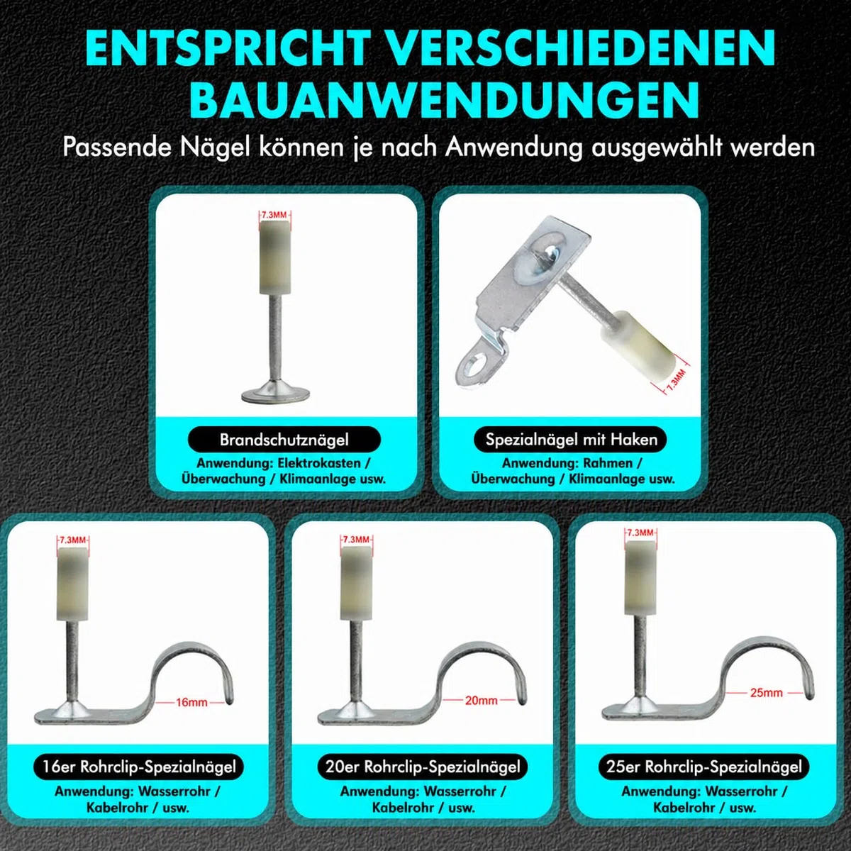 Manuelle Nagelpistole mit Schalldämpfer, 5 Gänge Einstellbares Bolzenschussgerät für Ziegelwände, Betonwände, Kabelkanäle aus Aluminiumlegierungen und dicke Holzbretter