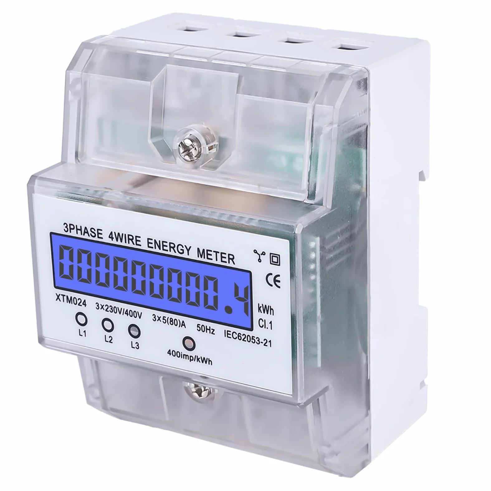 Digitaler Stromzähler - Stromzähler 3-Phasen 4-Draht Elektrizitätszähler, 3x230/400V 5(80) A Energiemessgerät Geeicht Stromzähler für DIN Hutschiene Zwischenzähler Strom Geeicht