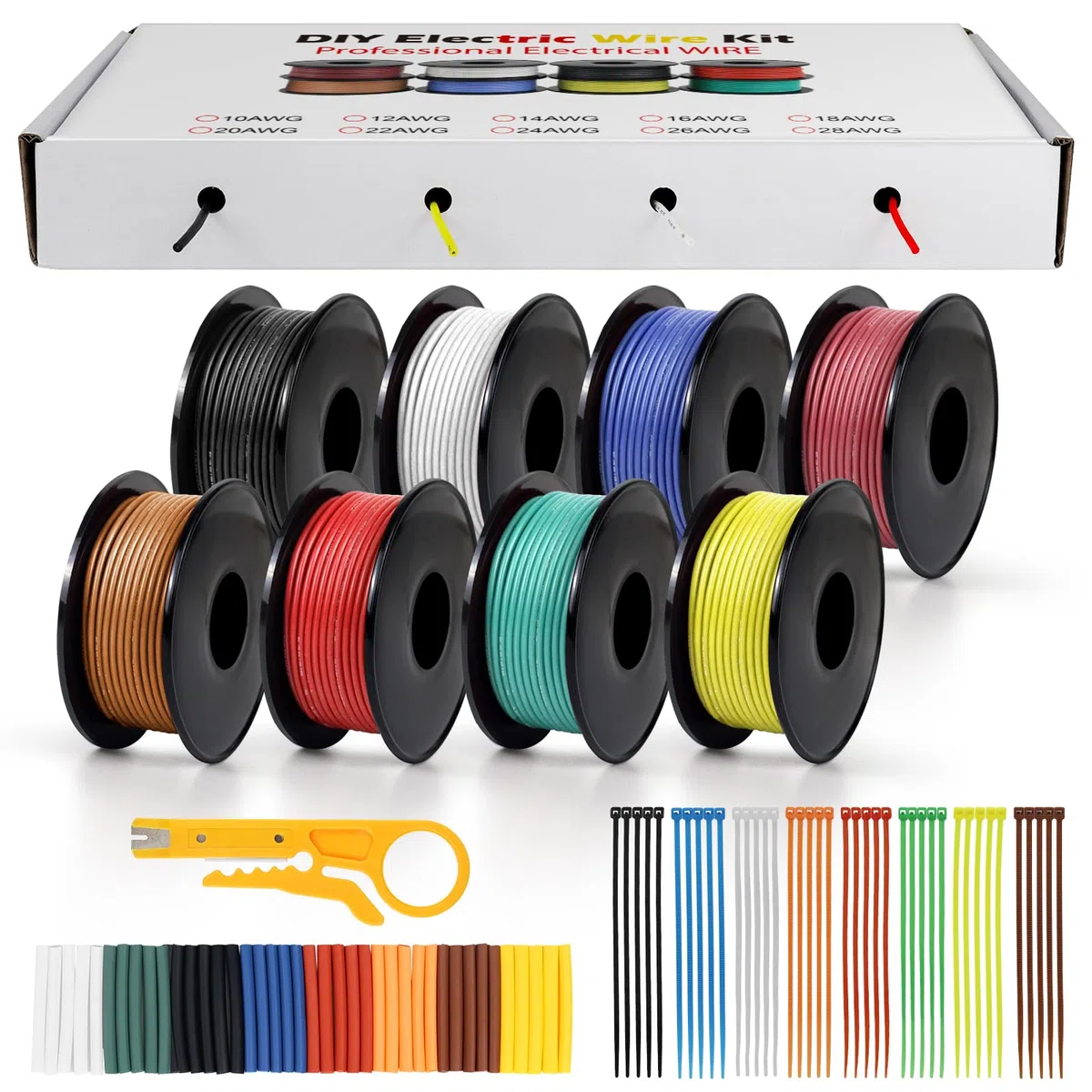 LightingWill 20 AWG 0,5mm² Silikon Elektrokabel Set in 8 Farben, 5 Meter pro Rolle Litzendraht Kabel, Flexibel Verzinntes Kupferkabel für DIY, KFZ, Heiminstallationen und Stromverkabelungen