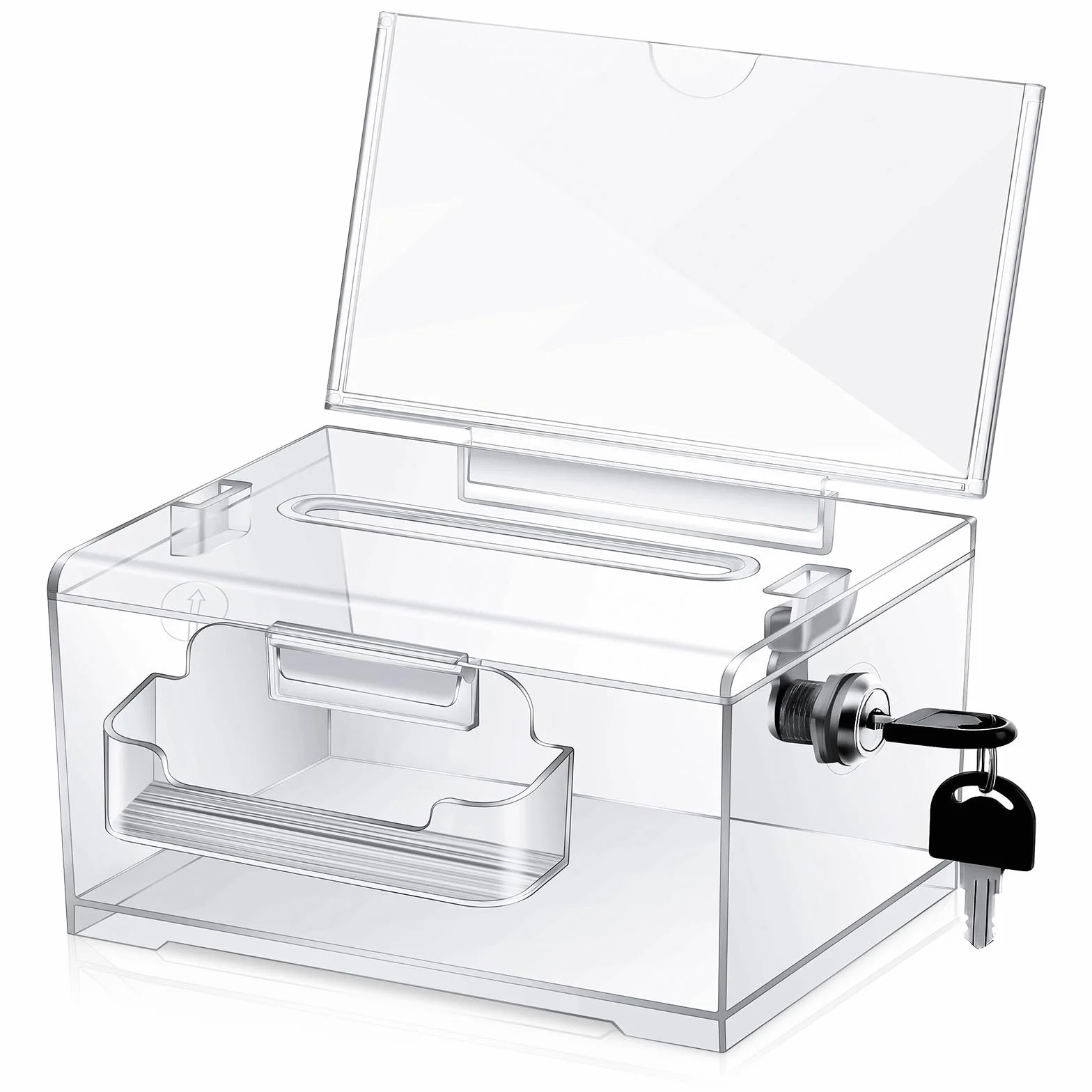 Transparente Acryl-Spendenbox, Wahlurne und Meinungsbox mit Schloss und Beschriftungshalterung, Aufbewahrungsbehälter für Spendenaktionen, Abstimmungen und Trinkgeldsammlungen