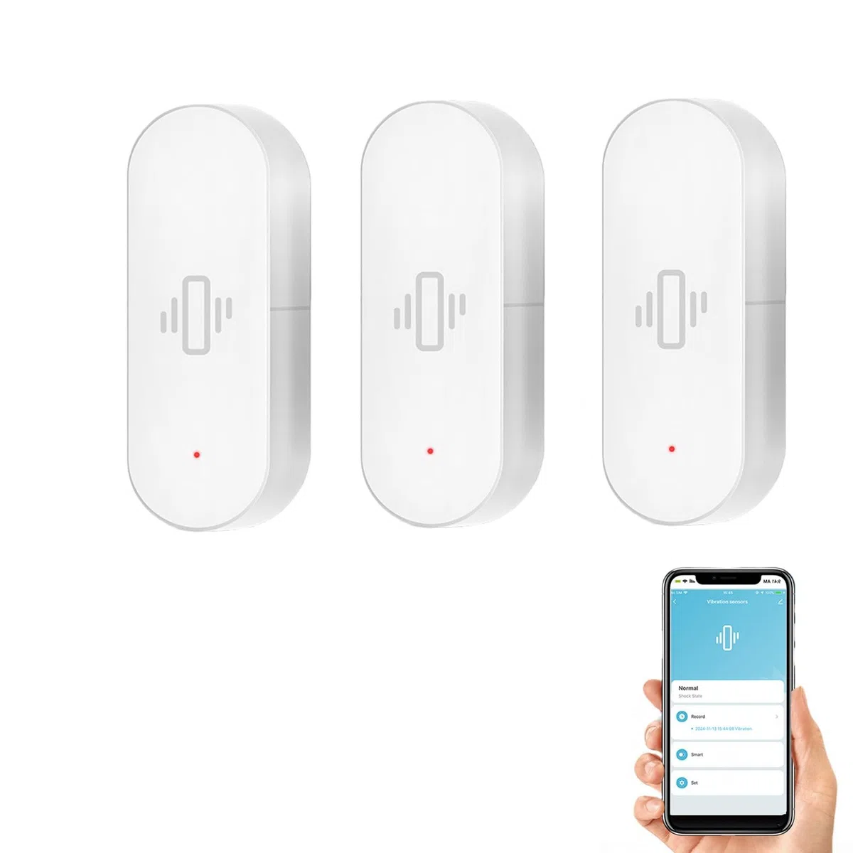 3 Stück WiFi Vibrationssensor, Drahtloser Mini-Glasbruchmelder für Alarmanlage und Smart Home, APP-Echtzeitbenachrichtigungen, Verwendung mit der SmartLife-App