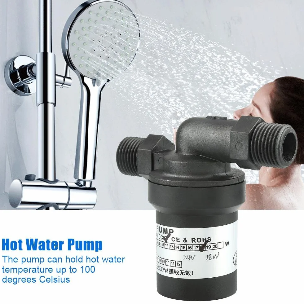 Warmwasserumwälzpumpe 24V DC 18W, Bürstenlose Heißwasserpumpe mit 1/2 BSP Gewinde, Geräuscharme Zirkulationspumpe für Solarwarmwasserbereiter