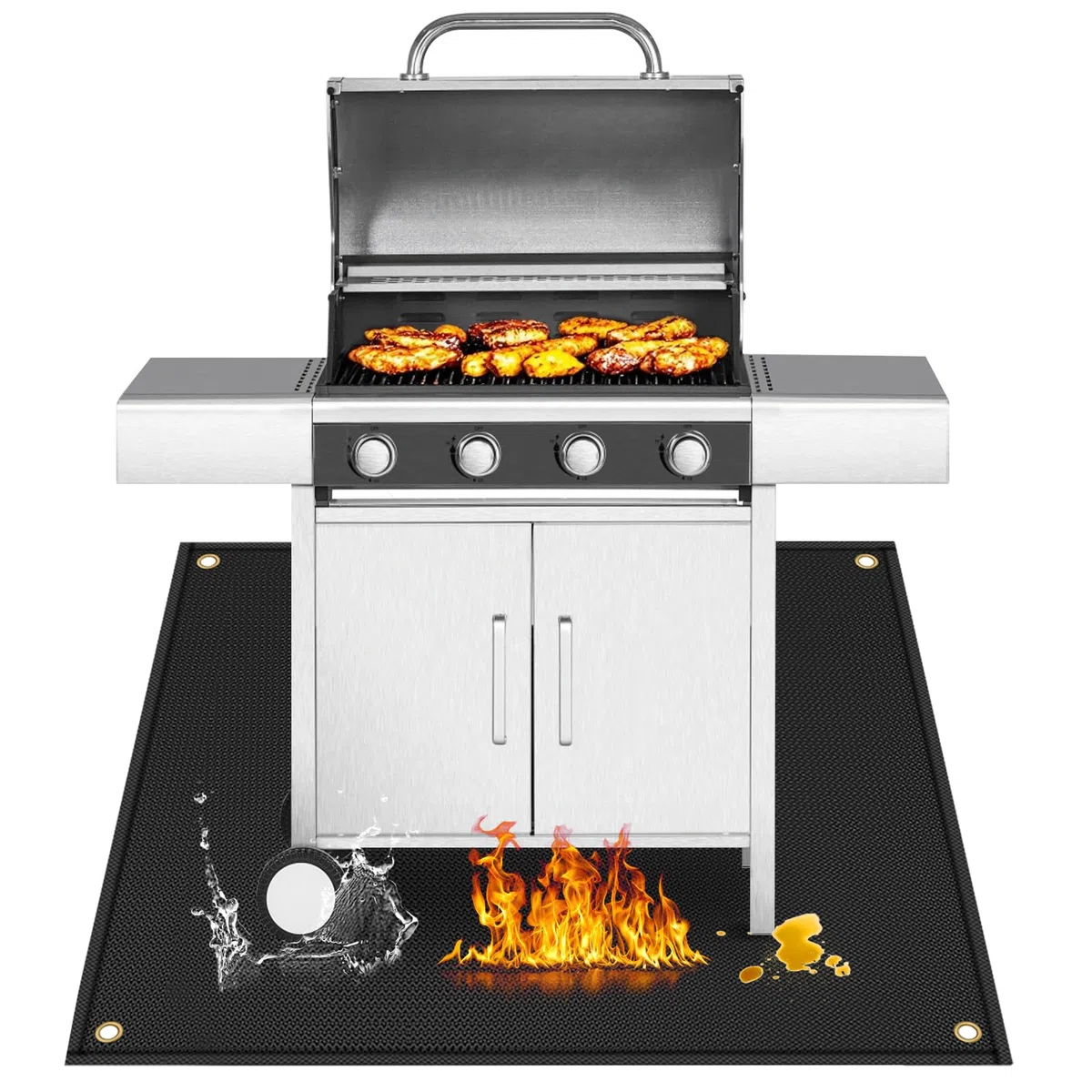 Feuerfeste Unterlage Grill Matten Gasgrill Bodenschutz zum Deckenschutz für Terrassen, Grillnterlage Boden Leicht zu Reinigende Bodenschutzmatte Grill für Weber Gasgrill, 100x100cm