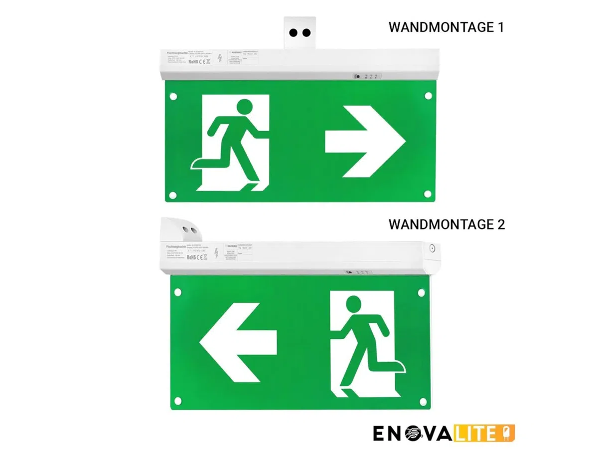 LED Fluchtwegleuchte 4in1 Notleuchte mit Akku und Test-Funktion - Dauerbetrieb - Wandmontage Deckenmontage - Rettungsweg Notausgang Notfall EXIT