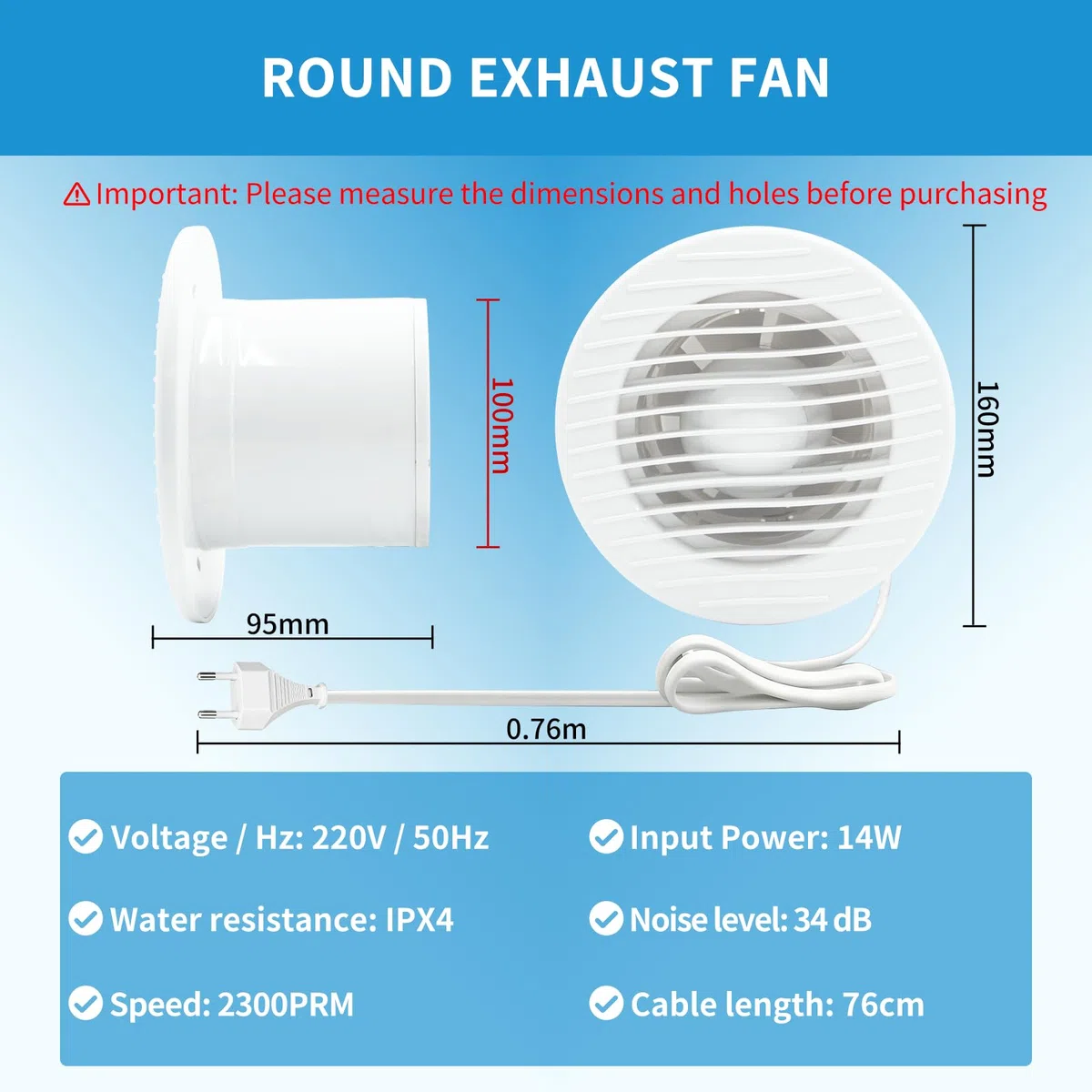 FanGoFast Badlüfter 100mm, Leistungsstarker Abluftventilator mit Rückstauklappe, Wasserdicht 14W Energieeffizient, Leiser Wand-Deckenlüfter für Bad, WC, Küche, Wohnraum, Gewächshaus und Garage, Weiß