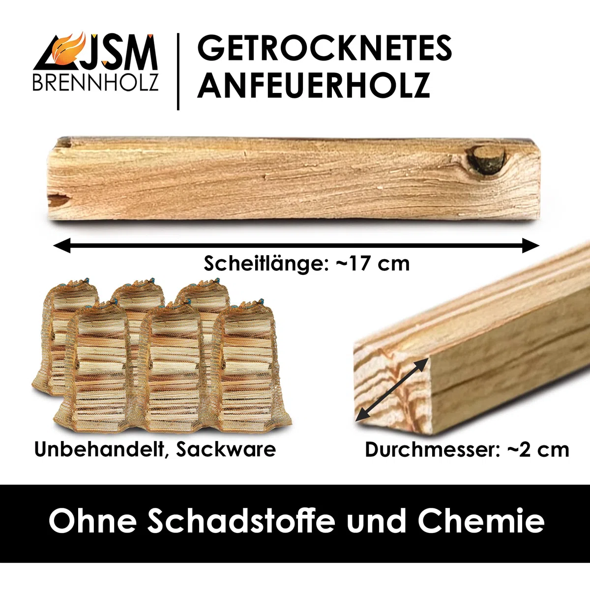 Anzündholz 6 Netze a 3 Kg Anmachholz Anfeuerholz Brennholz trocken sauber und ofenfertig