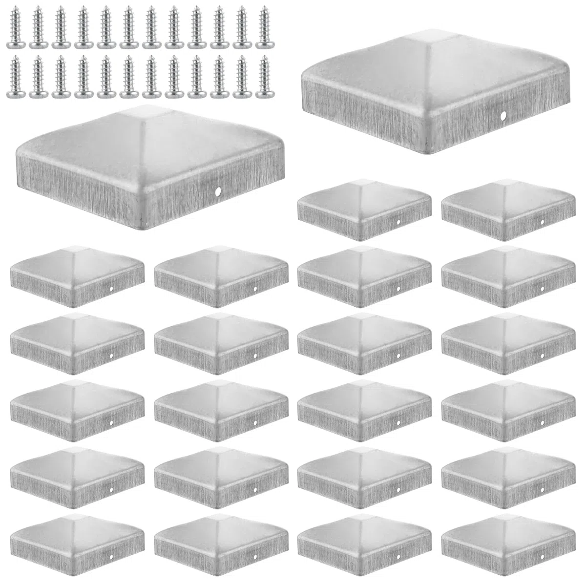 24 Stück Pfostenkappe 9x9 cm, Edelstahl Zaunpfosten Kappen pfostenabdeckung 91x91 mm, Zaunpfosten Metall, Pyramiden Form Zaunpfosten Kappen Verzinkt, Pfostenkappen für Holzpfosten