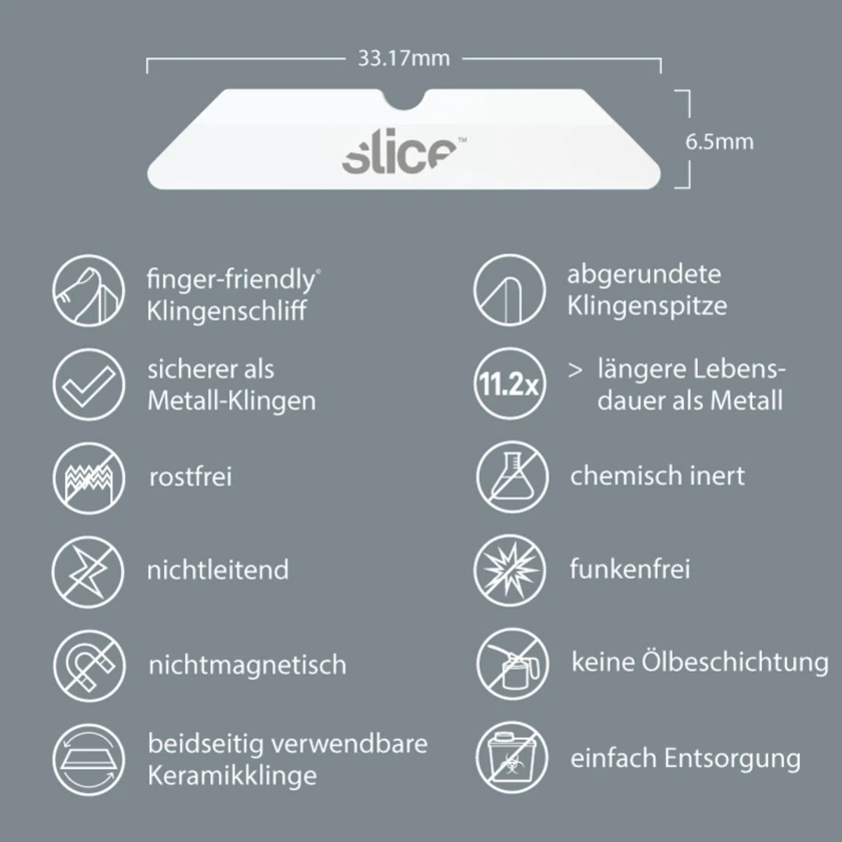 Slice 10404 Kartonmesser-Klingen mit abgerundeter Spitze (4 Stück) • Ersatzklingen für Slice Kartonmesser & Mini Cuttermesser • Keramikklingen • Doppelseitig, langlebig, rostfrei