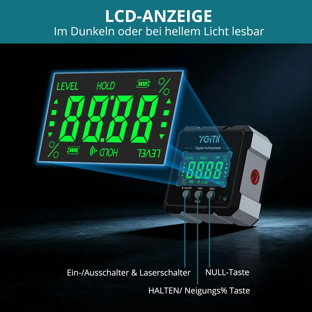 Digitaler Winkelmesser für Heimwerker & Schreiner - Bei Montage oder Fliesenarbeit präzise Winkel einstellen, IP54 wasserdicht, 4-seitig magnetisch, USB-C aufladbar - Hohe Kostenleistung