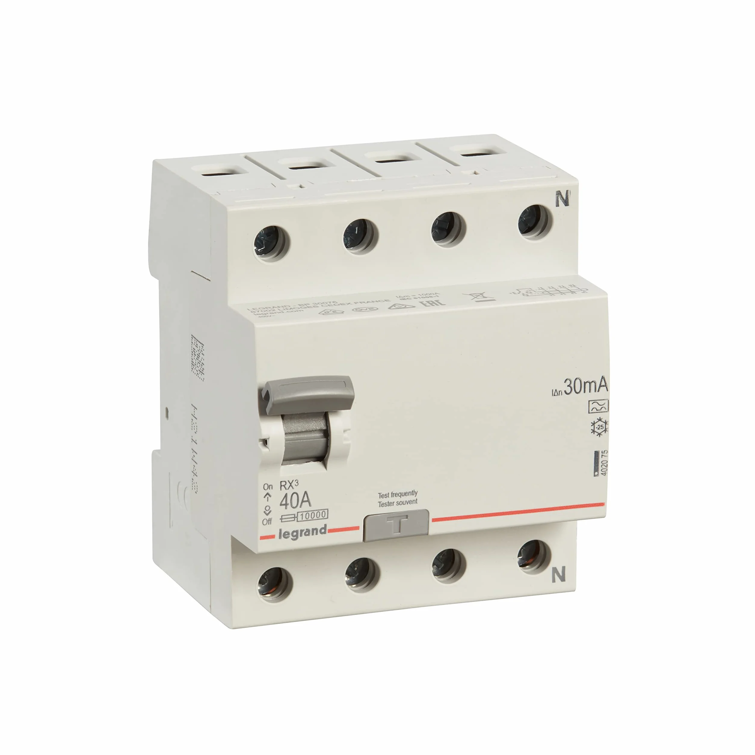 Legrand FI-Schutzschalter 40A 30mA 4-polig – Typ A, Fehlerstrom-Schutzschalter RCD für Personenschutz & Brandschutz, 400V, VDE-zertifiziert, Art. 402075