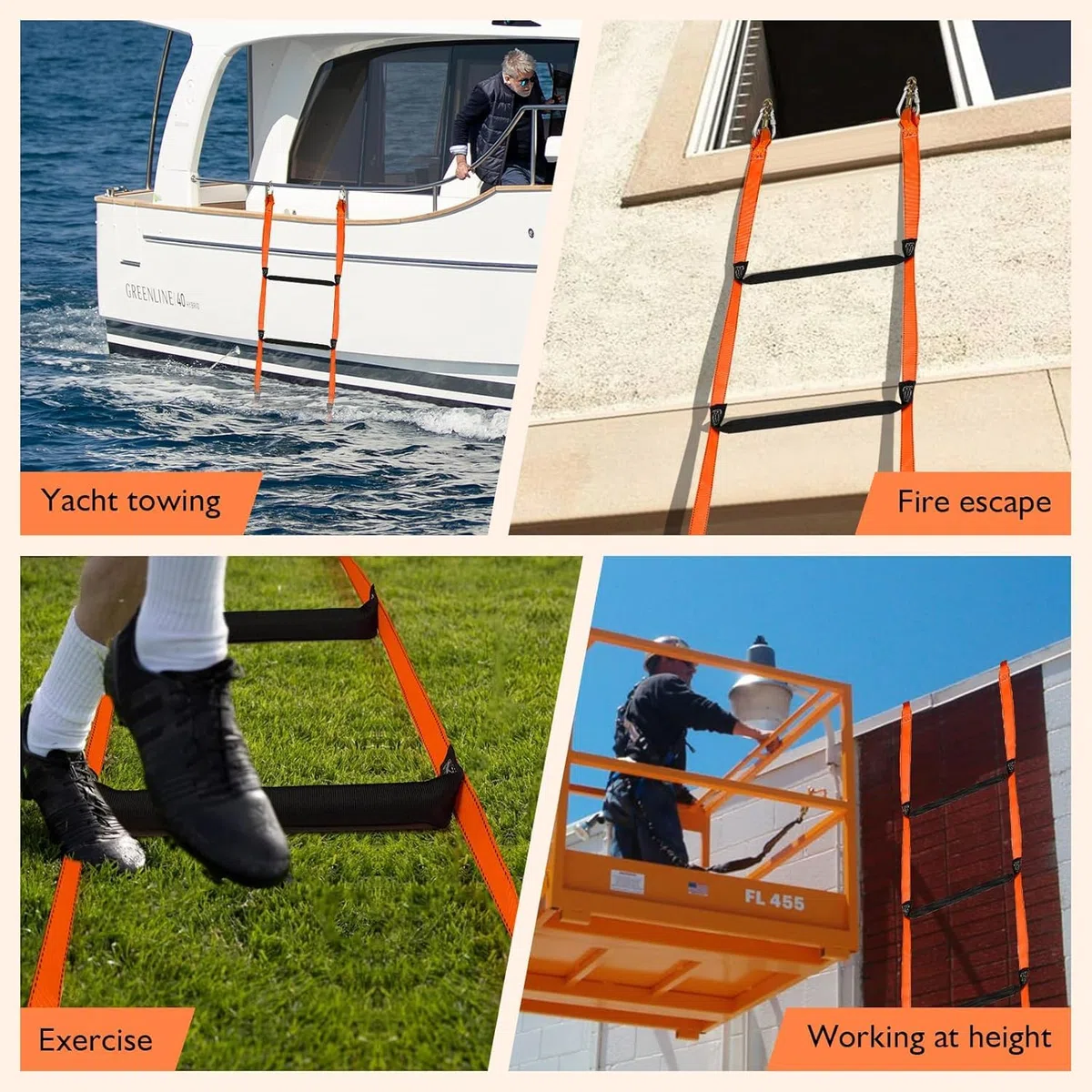 Strickleiter, Notfall Feuerleiter Training Soft Ladder, Strickleiter Feuerfeste Rettungsleiter, Notausgangsleiter Feuerleiter Sicherheitsleitern, Schwer Entflammbare Feuerfeste Rettungsleiter (5M)