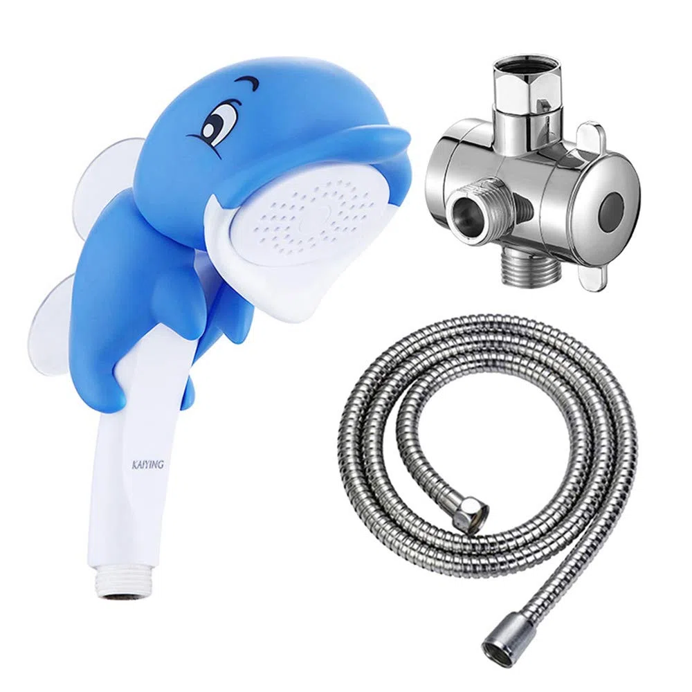 KAIYING Delphin Kinderdusche, Handduschkopf für Kleinkinder, Baby Duschaufsatz, Duschköpfe Badezubehör, Bad Kinder Duschkopf mit Halterung, Schlauch und Umlenkventil