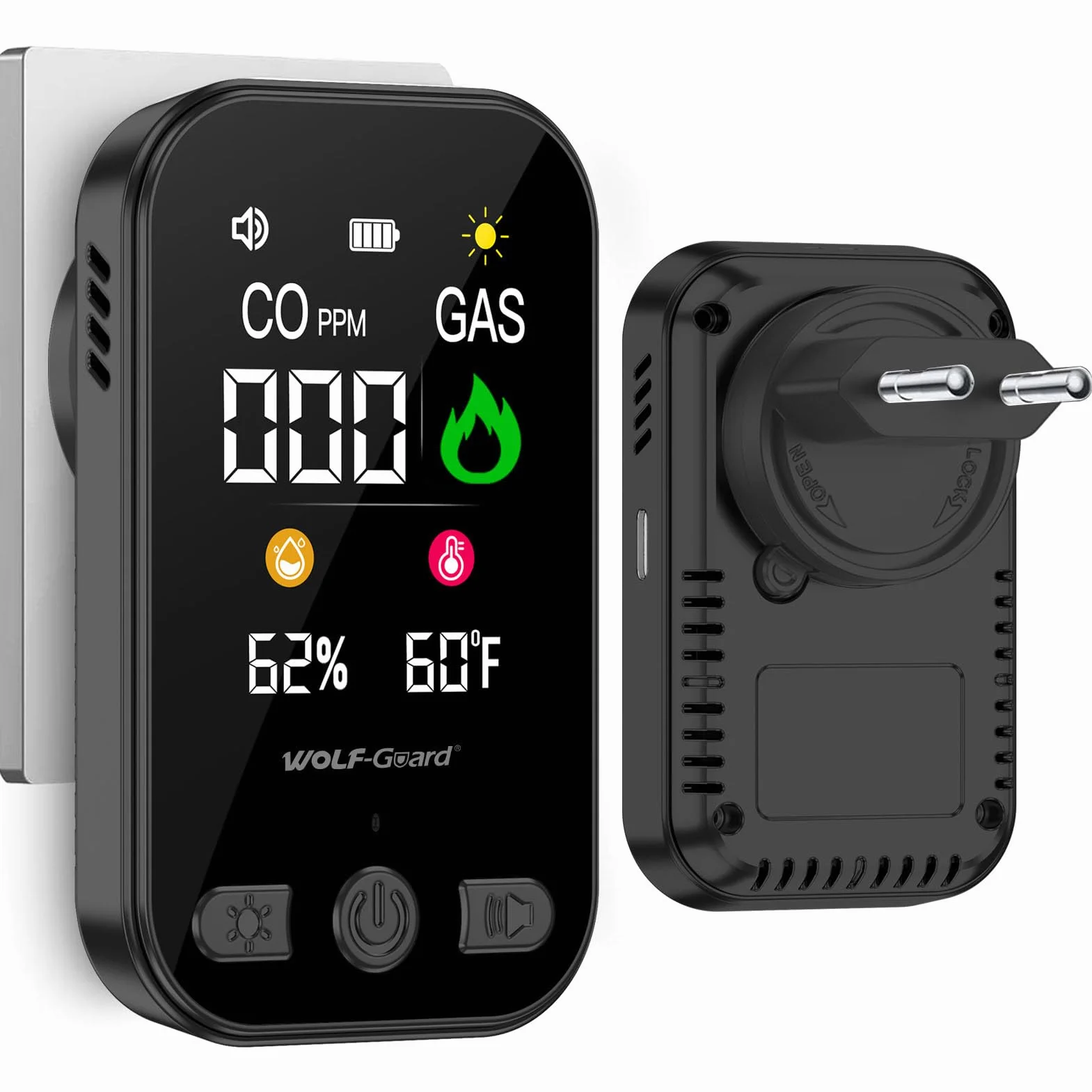 4in1 Gas- und CO-Melder mit Stecker für Haus, Kohlenmonoxidmelder CO-Warnmelder Zuhause, Gasmelder Brenngaswarnmelder Gasleckmelder für Erdgas LPG Methan Propan Butan, HD12 (Schwarz)