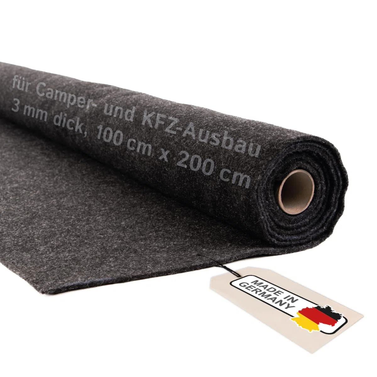 Camper Filz Meterware ohne Kleber, flexiber Nadelfilz für Camper Ausbau & Auto Innenverkleidung, 3 mm dick – Made in Germany, anthrazit, 100 cm x 200 cm