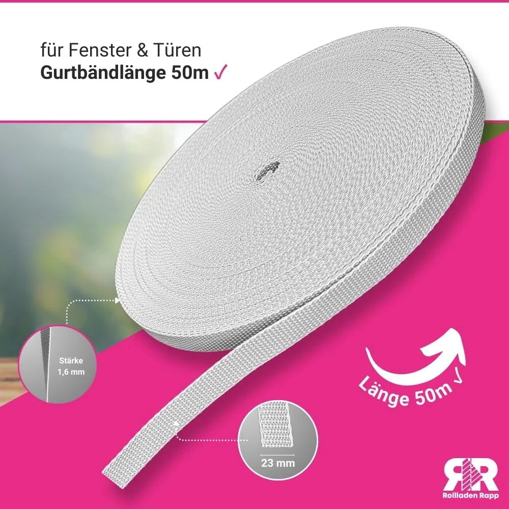 Gurtband 23mm Breite Farbe grau 50m-Rolle Rolladengurt für Rolladen [50m23grau]