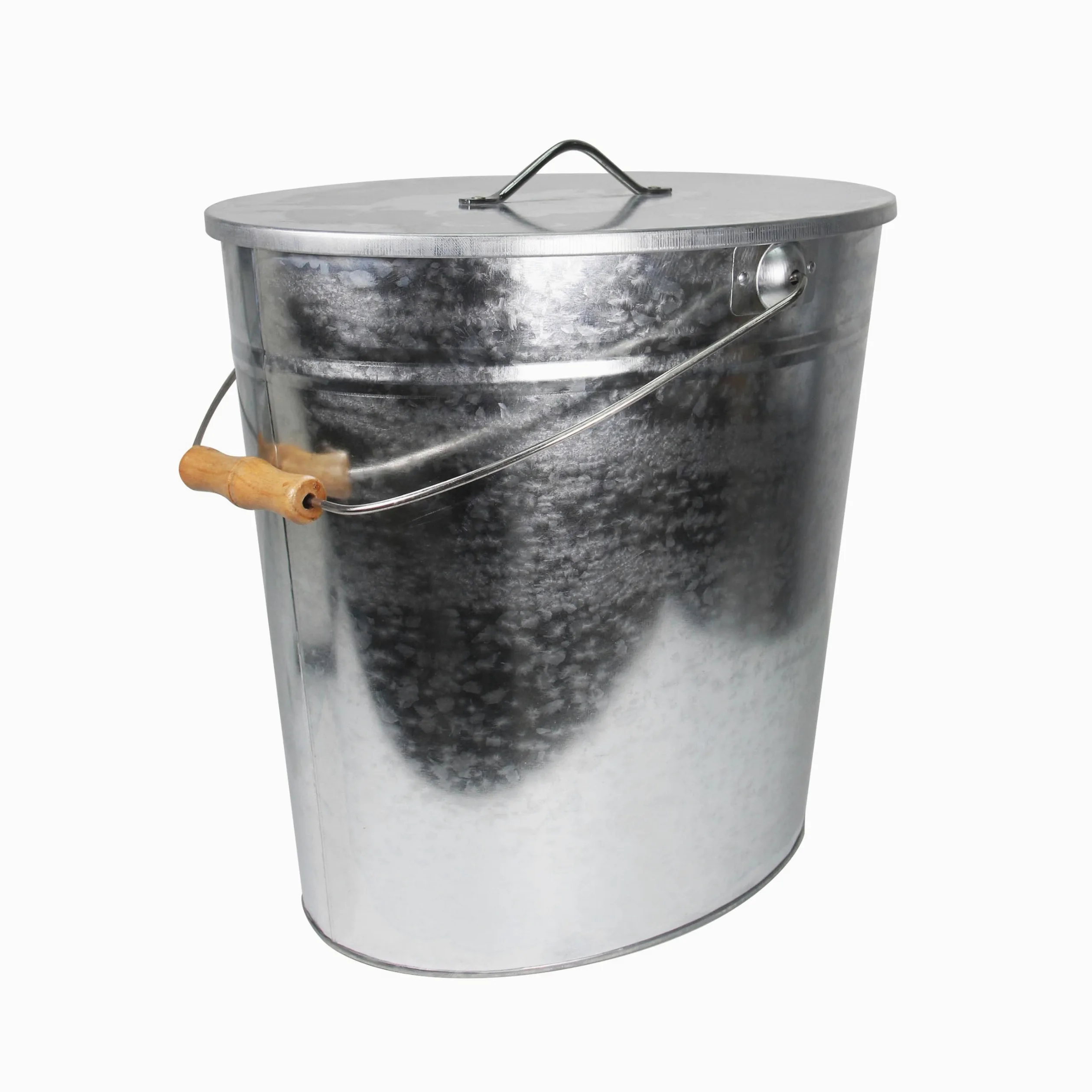 Ascheeimer verzinkt mit Deckel 24 L | Kohleeimer mit Tragegriff | Kamineimer für Kohle und Asche | Allzweckeimer für Innen- & Außenbereich – Kamin, Grill und Ofen | Maße: 39 x 27 x 35 cm