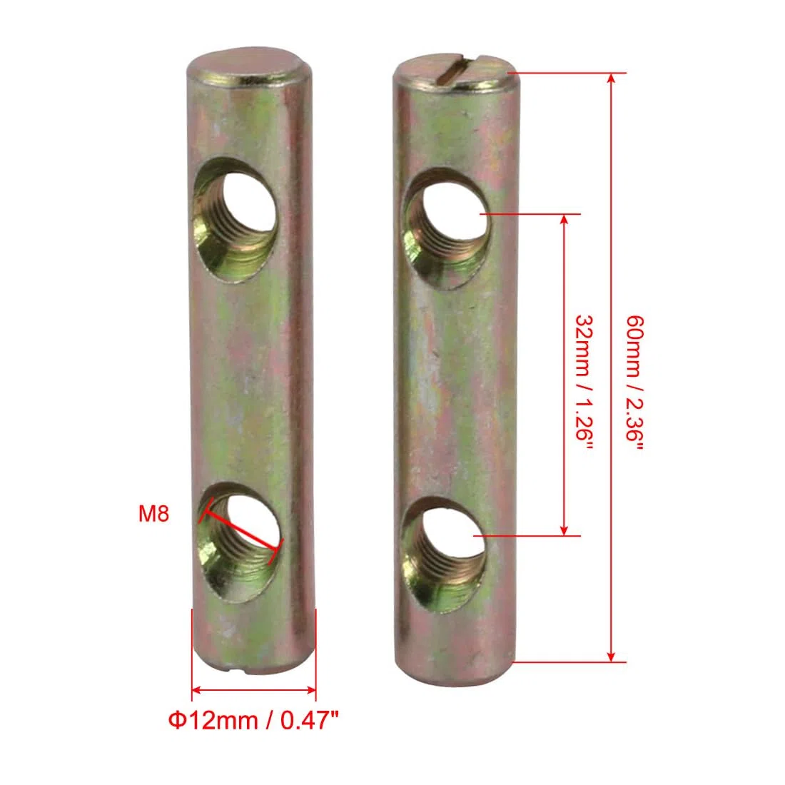 uxcell Zylindermuttern, M8 x 60 mm, Doppelloch, verzinktes Eisen, Schlitzantrieb, Kreuzdübel