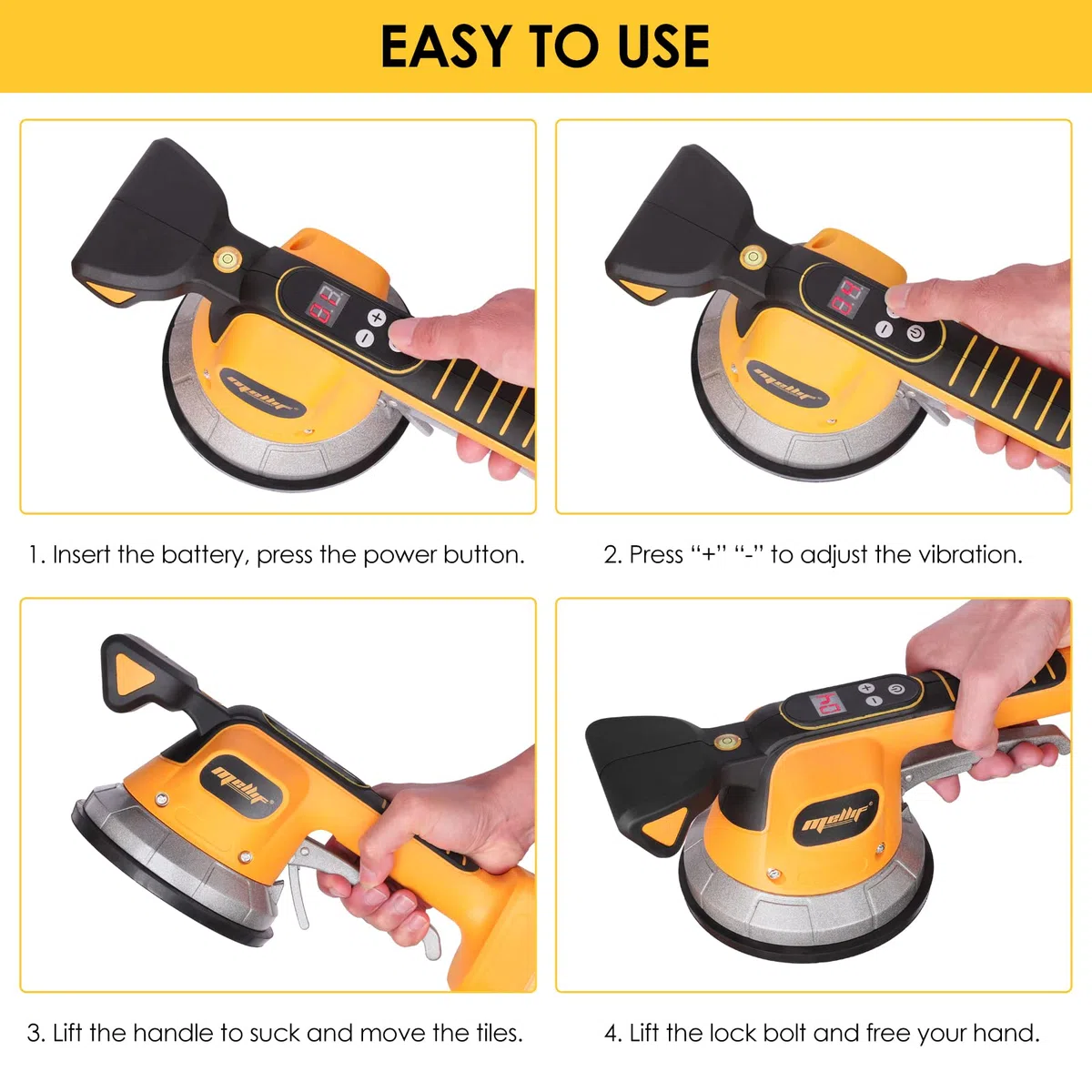 Fliesen-Vibrationsnivelliermaschine, Mellif Tiler Vibrator Werkzeug Kompatibel mit Dewalt 20V Max Batterie (nur Werkzeug), Zehn einstellbare Geschwindigkeit, Saugnapf, Digitalanzeige, Schlossdesign