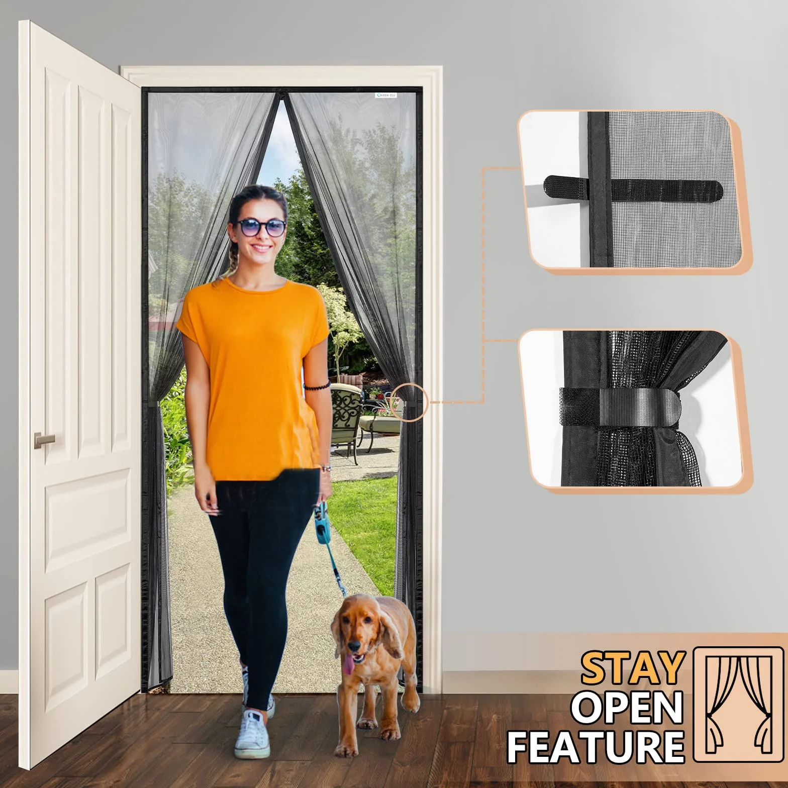Fliegengitter Tür 140x210 cm, Magnet Fliegengitter Balkontür Ohne Bohren, Geeignet für Balkontüren, Fenstertüren, Terrassentüren. Schwarz