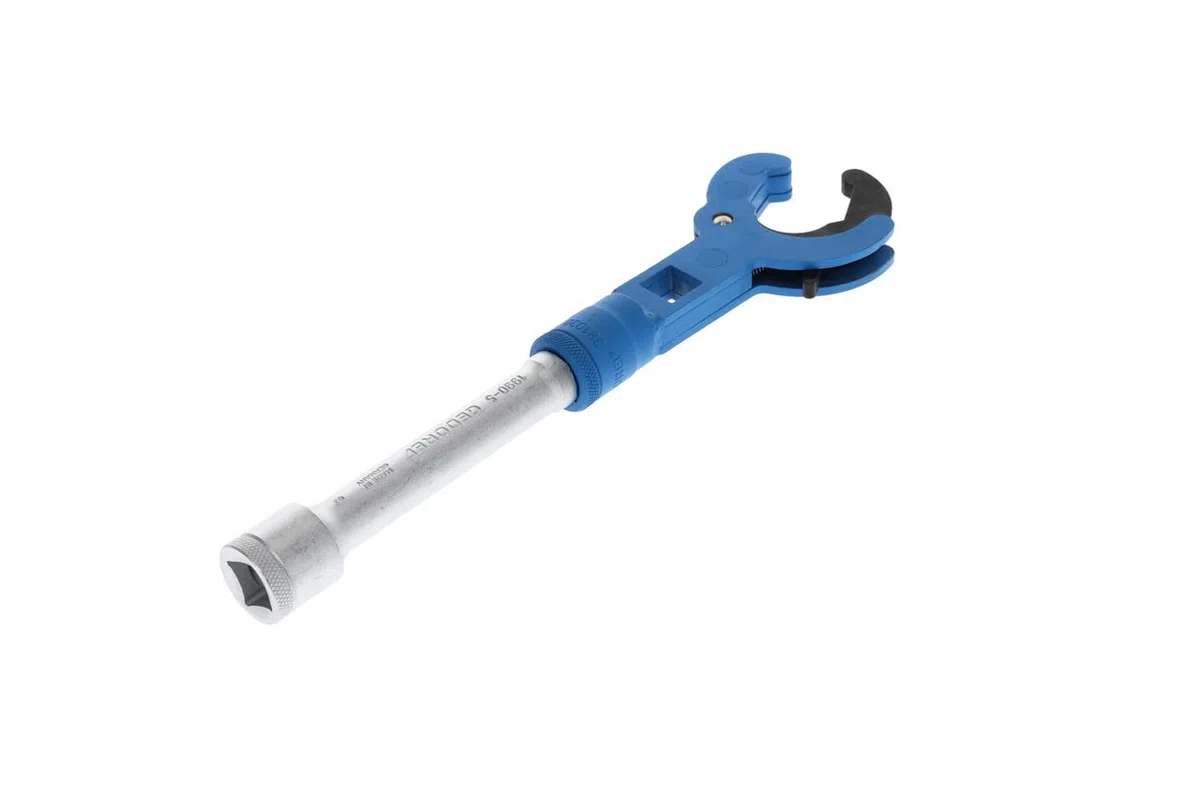 GEDORE Hahnblockschlüssel mit Verlängerung, 1/2", für Euro-Konus-Hahnblöcke mit Nocken-/Sechskantverschraubung, flach, 381000